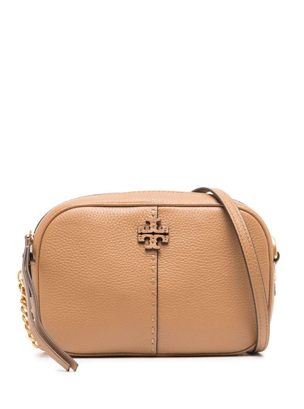 Tory Burch Mcgraw Beige Crossbody Bag With Double T Detail In Grained Leather Woman In Brown