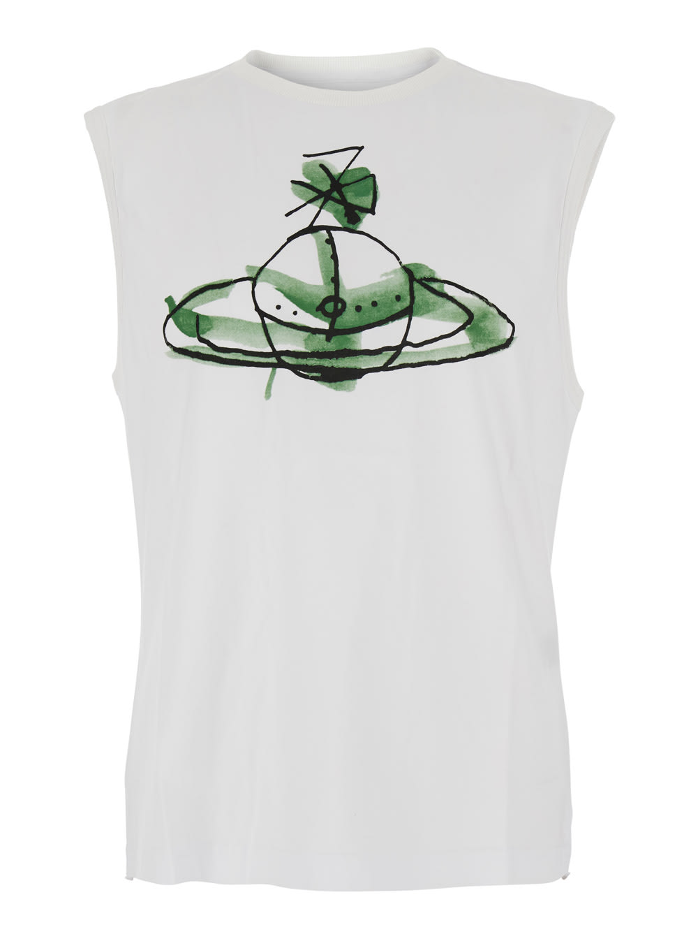Vivienne Westwood White Crew Neck Top With Orb Print On The Front In Cotton Man In Gray