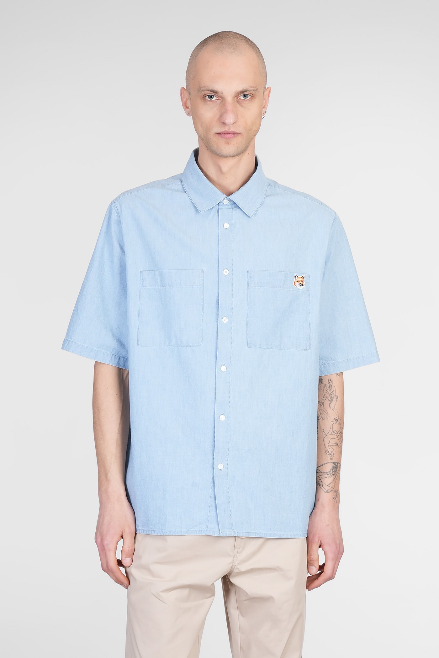 Maison Kitsuné Shirt In Cyan Cotton