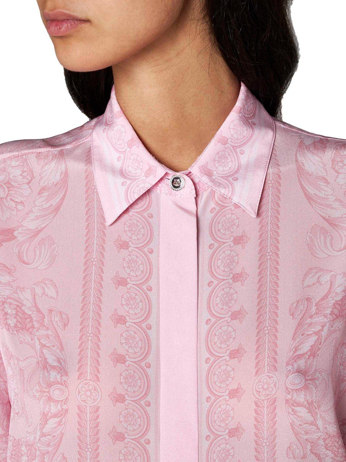 Shop Versace Barocco Printed Buttoned Shirt In Pink