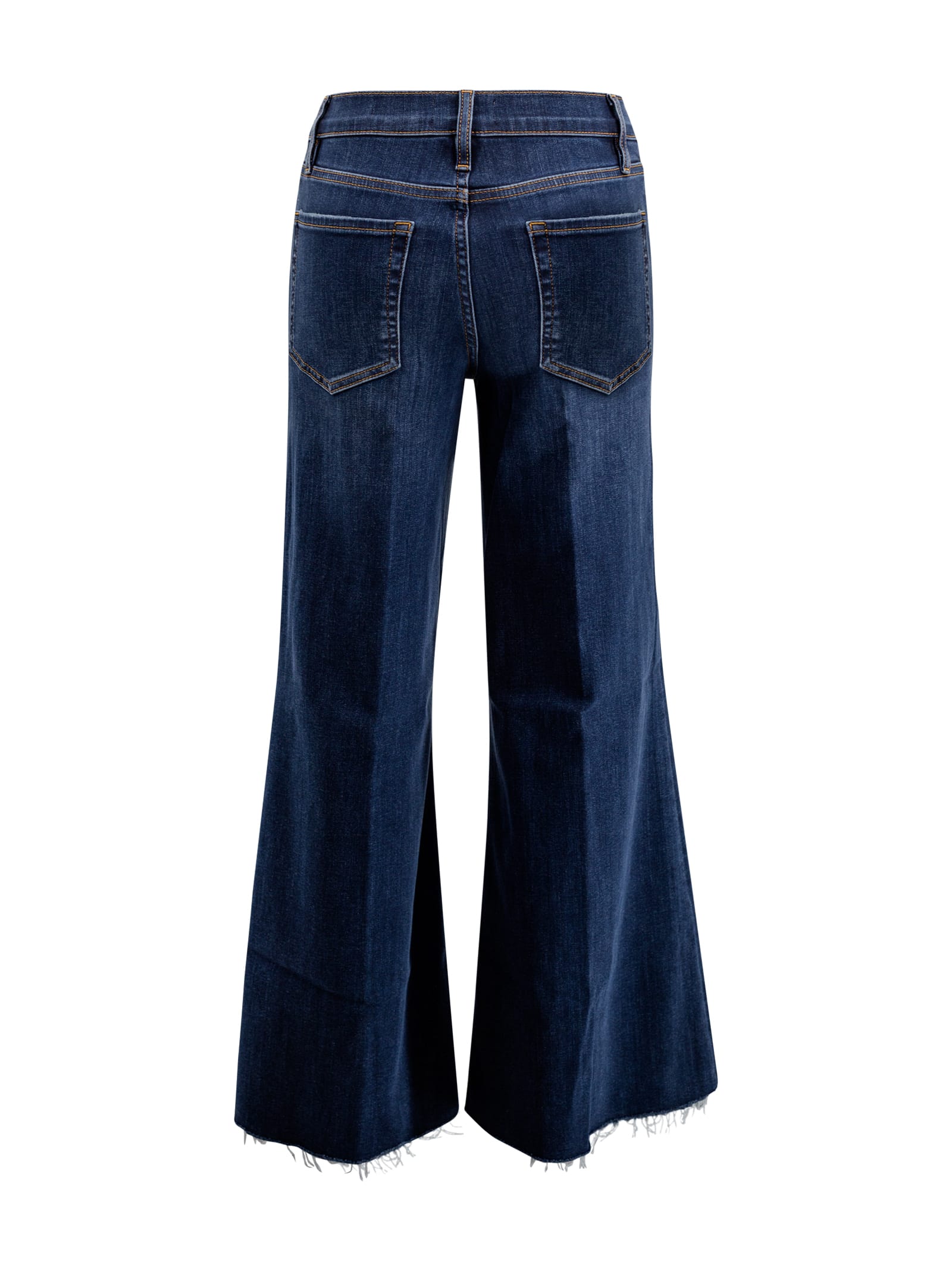Shop Frame Cropped Wide-leg Frayed Jeans In Denim