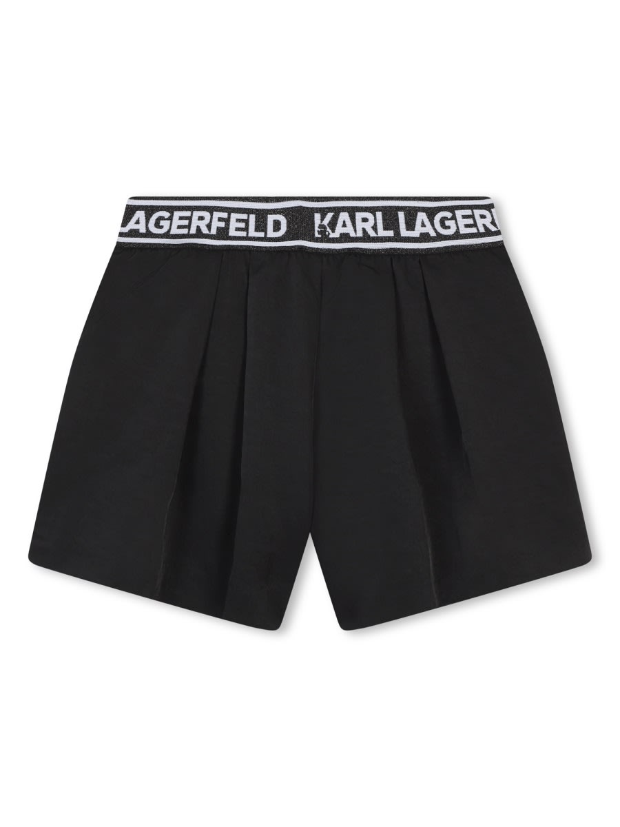 Karl Lagerfeld Logo-waistband Pleat-detail Shorts In Black