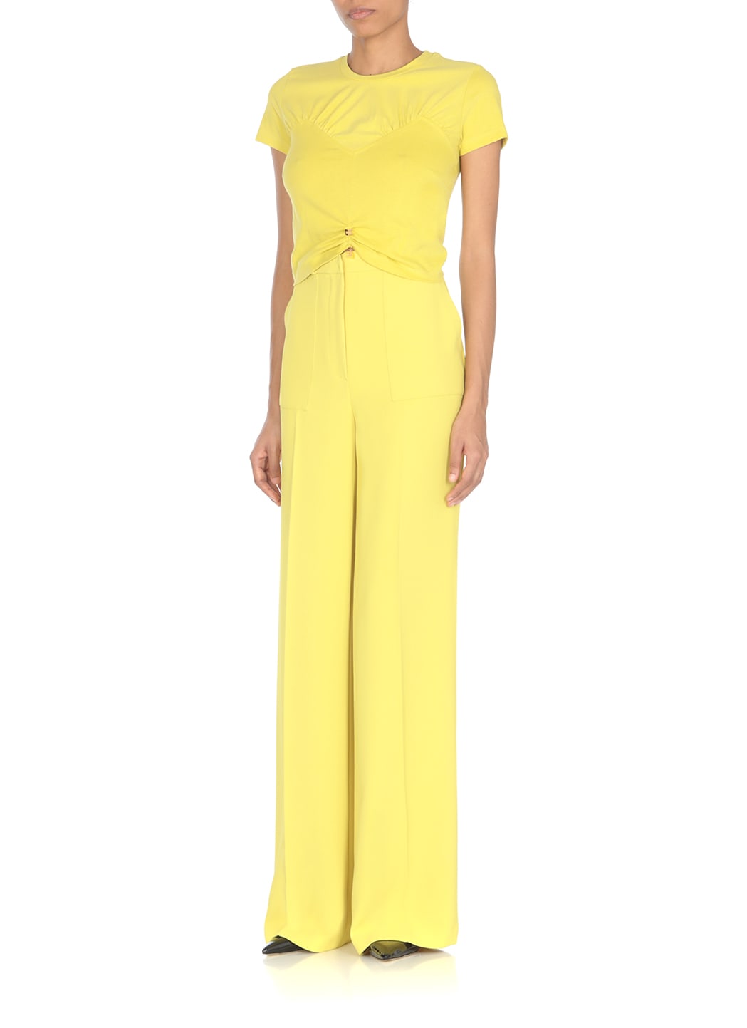 Elisabetta Franchi Wide-leg Crepe Trousers In Yellow