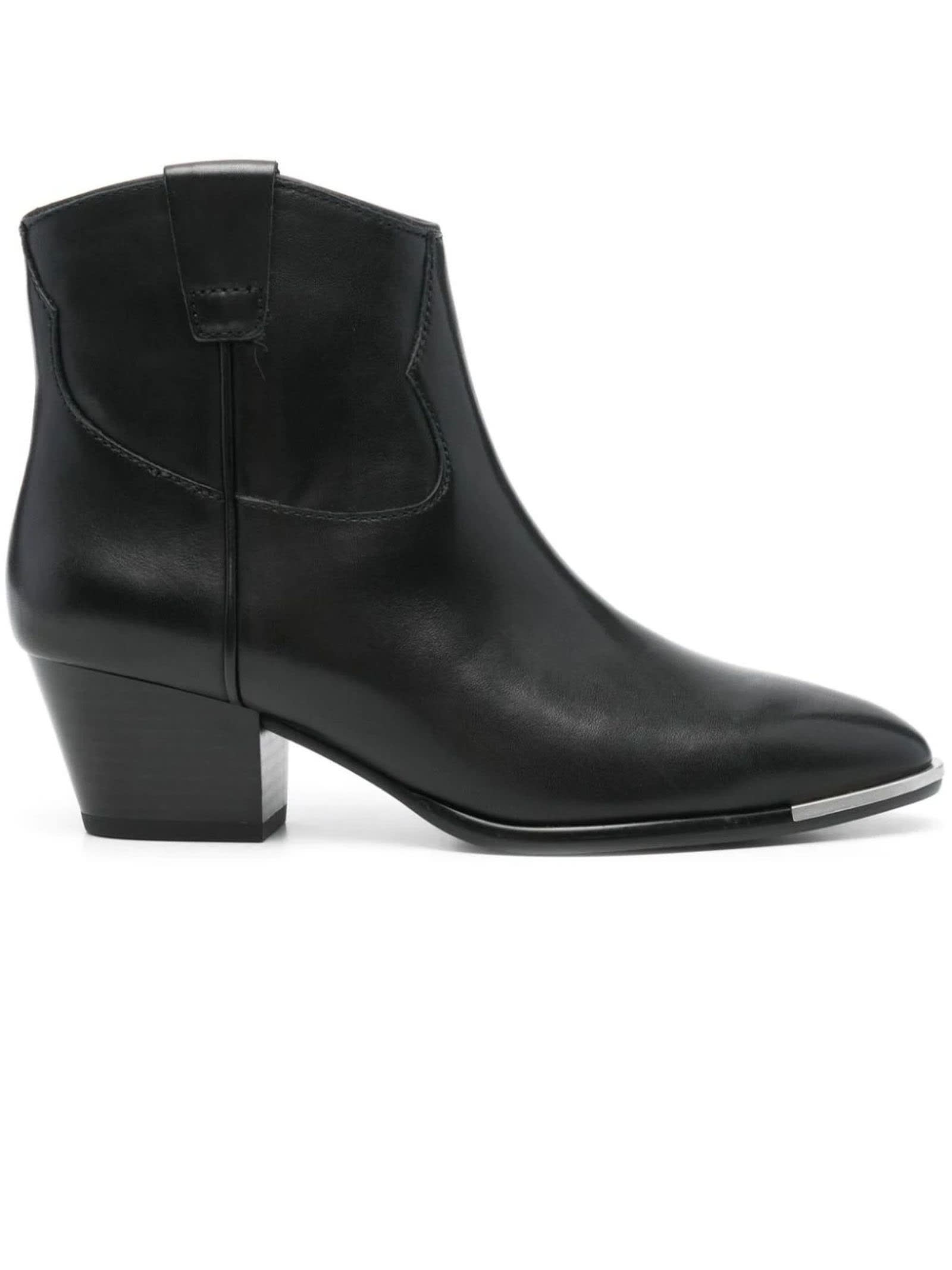 Black Calf Leather Fame Ankle Boots