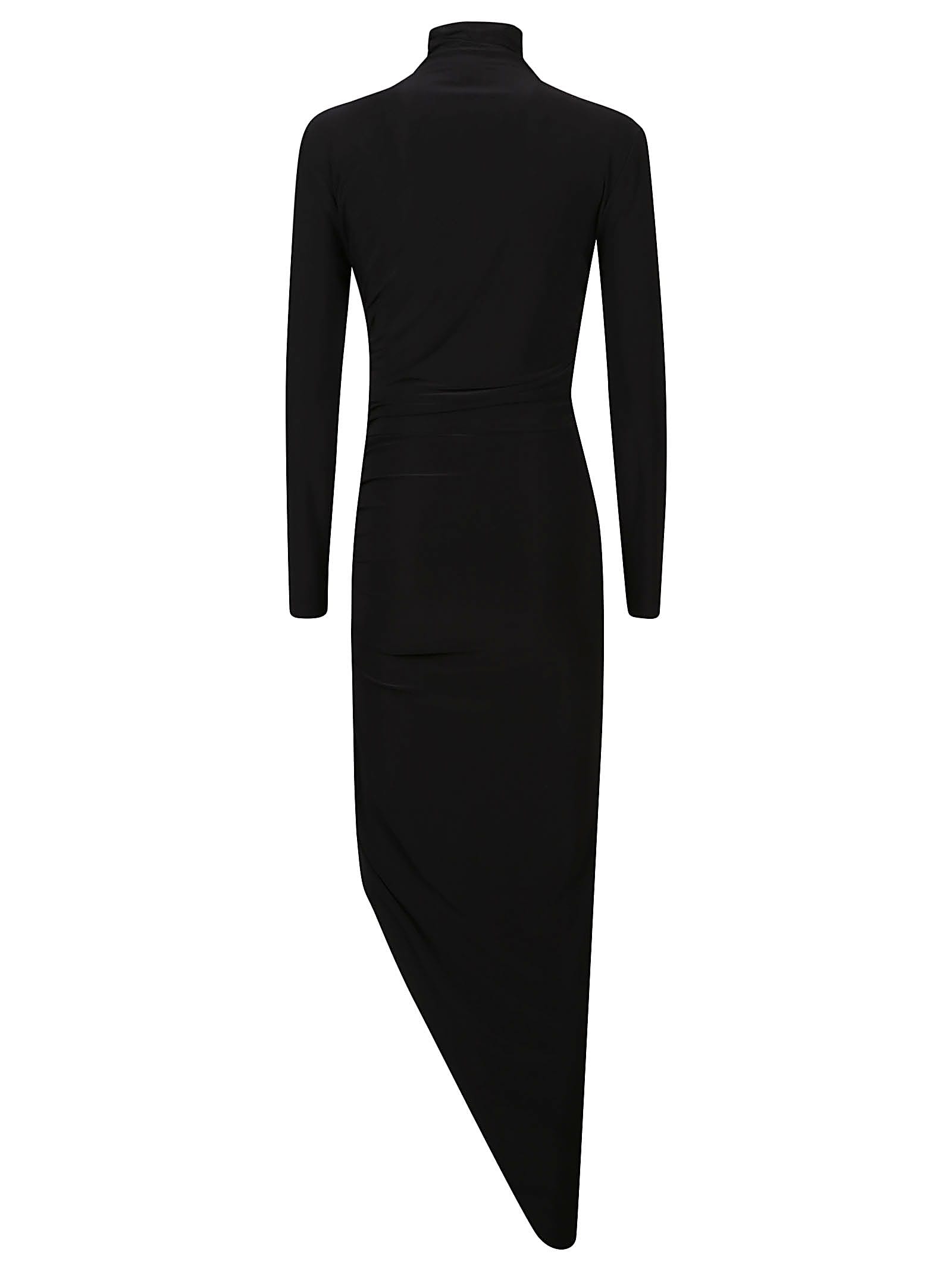 Shop Norma Kamali Long Sleeve Turtle Neck Side Drape Dress In Black