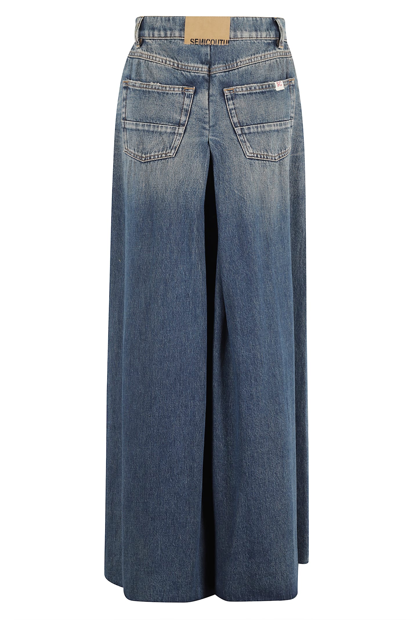 Semicouture Denim Skirt With Belt Loops In Brown