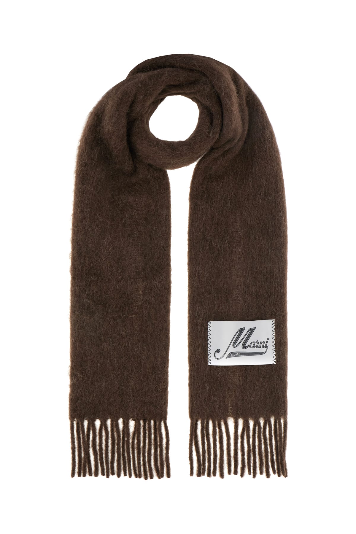 Marni Soft Alpaca Blend Scarf With Fringed Edges In Brown