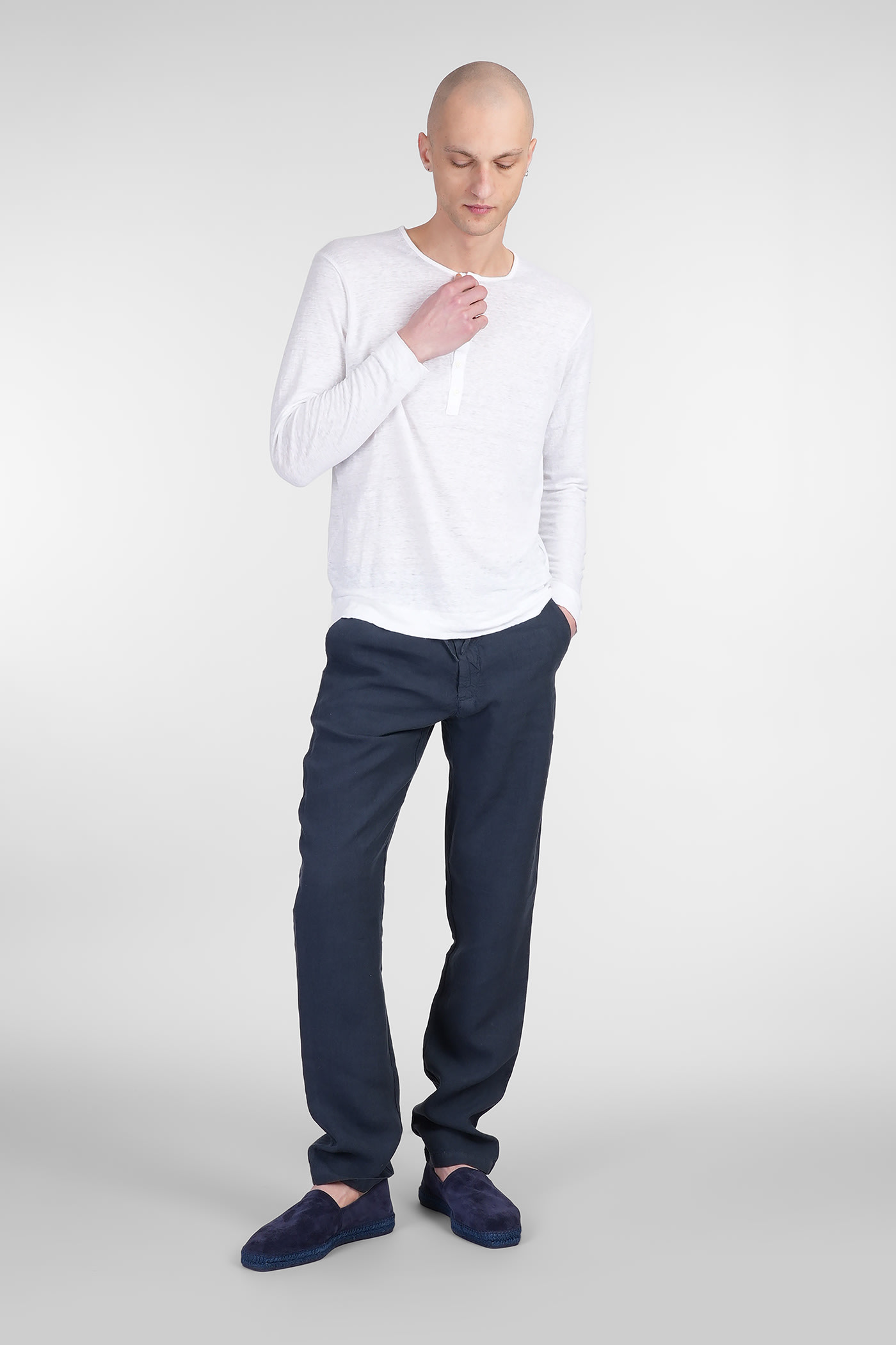 120% Lino Linen Cargo Pants In Blue