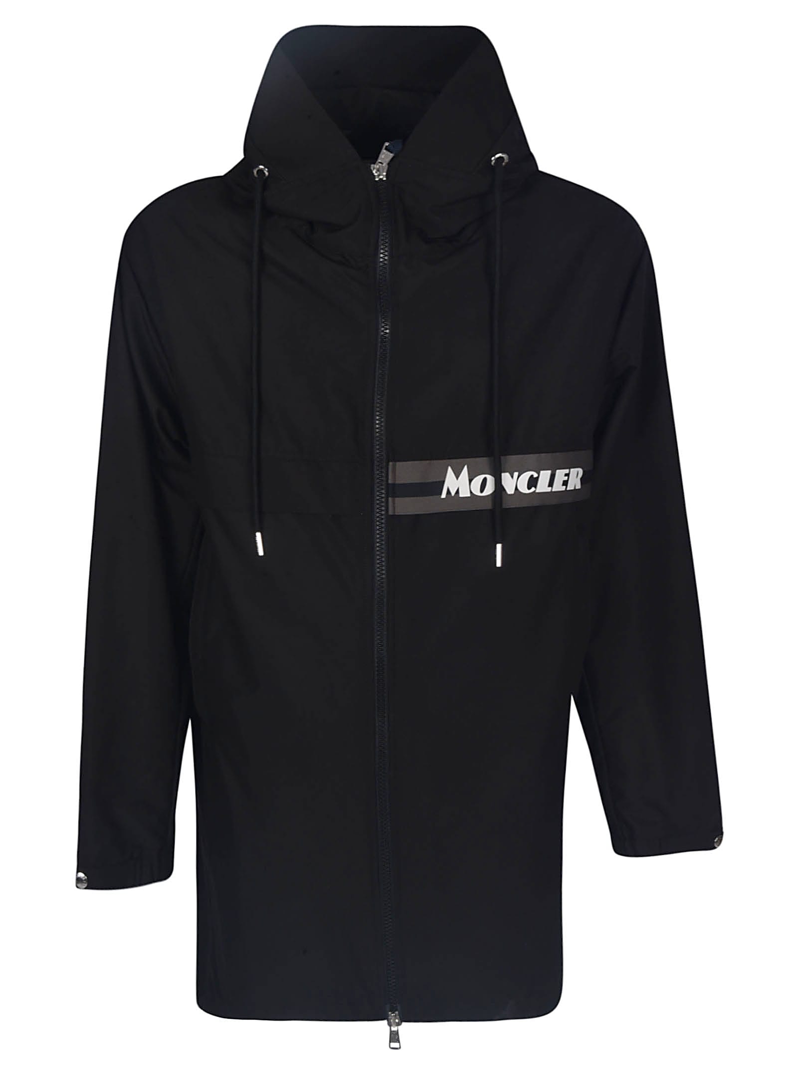 Moncler Zip-through Hooded Mid-length Coat In Nero