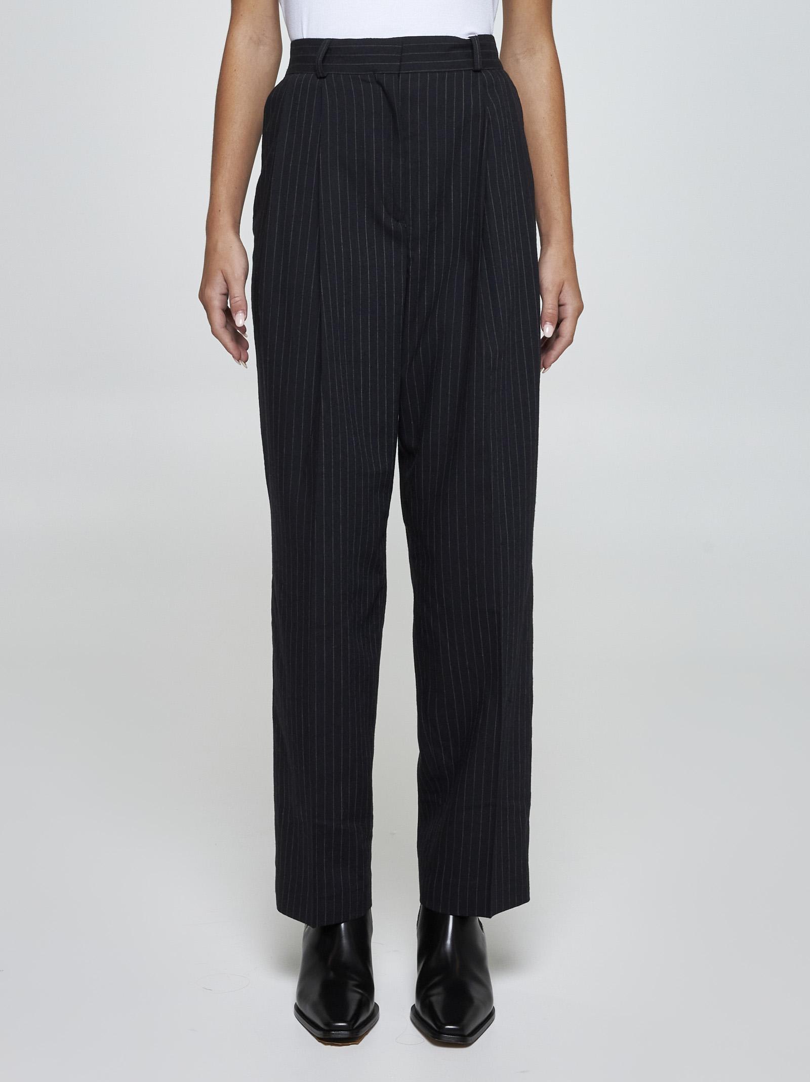 Shop Totême Pinstriped Wool-blend Trousers In Blue