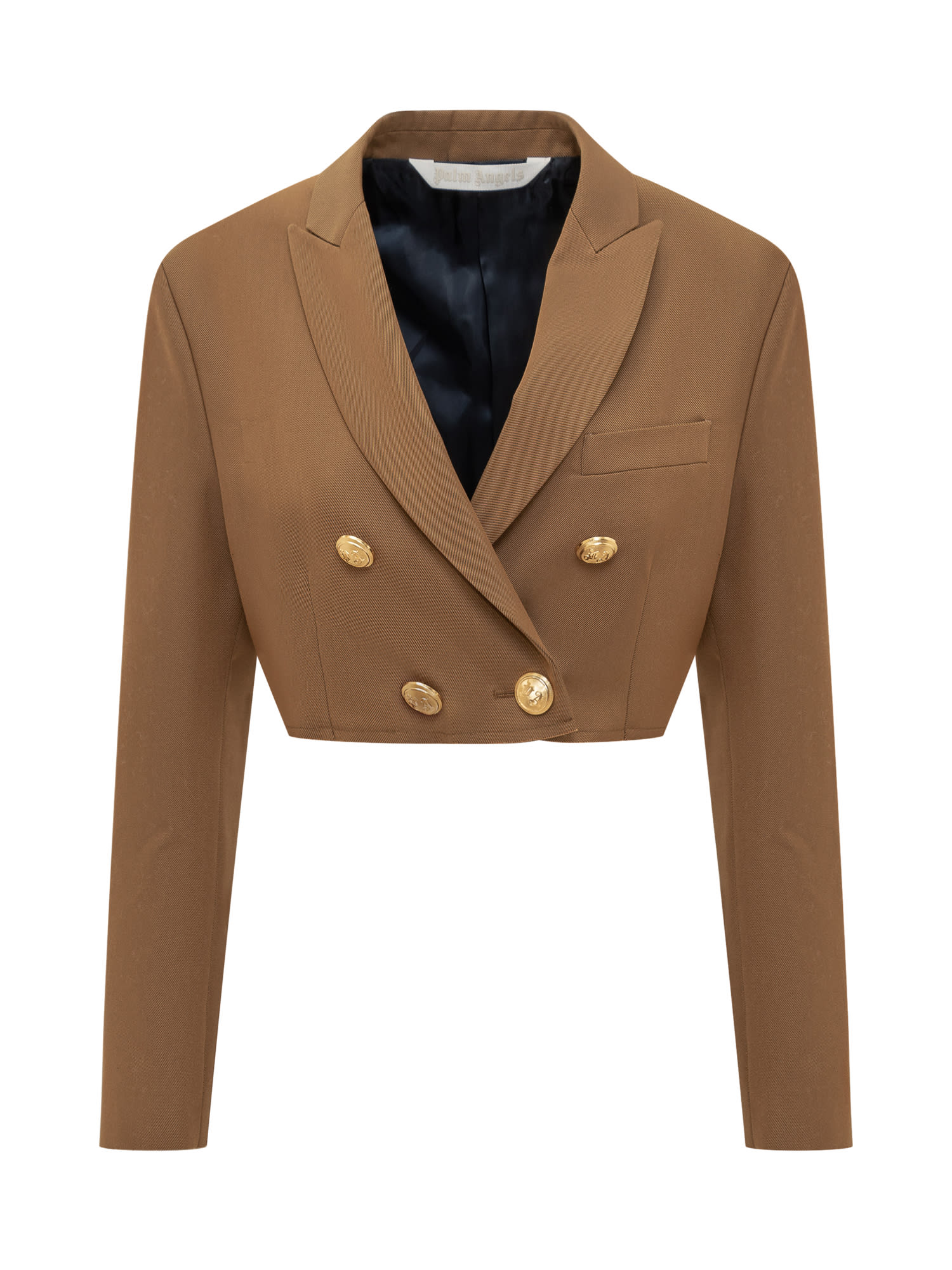 Shop Palm Angels Cropped Blazer In Brown Gold