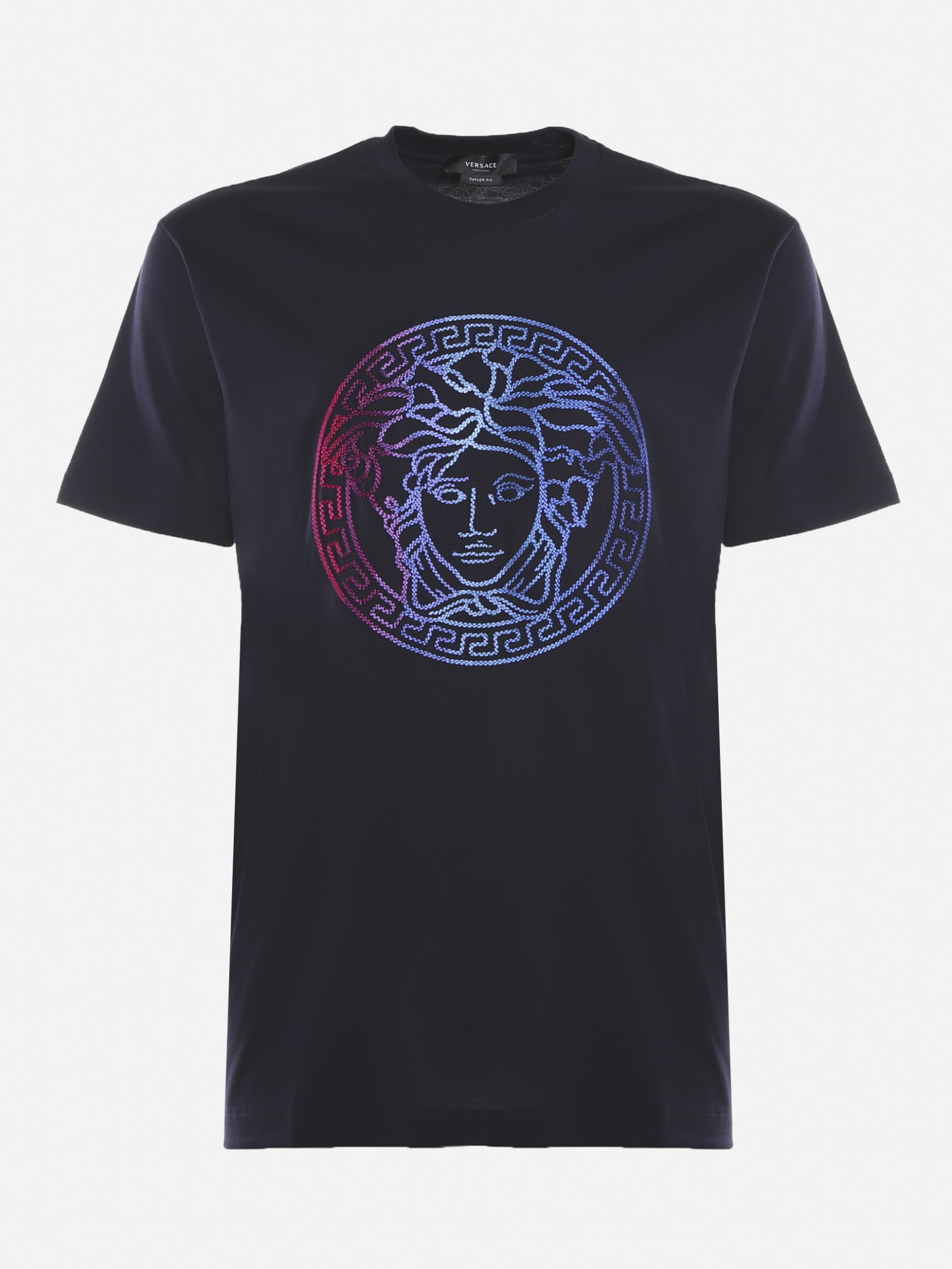 Versace Cotton T-shirt With Multicolor Medusa Embroidery