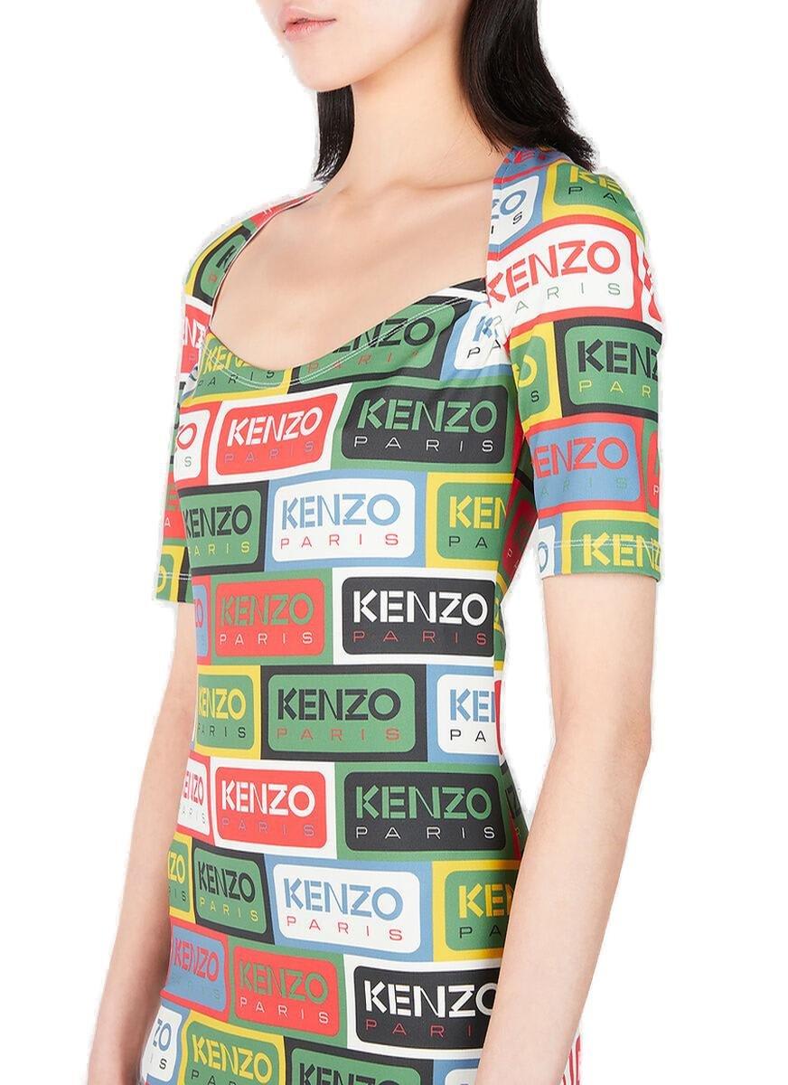 Shop Kenzo All-over Graphic Logo Motif Dress In Green/multicolour