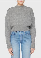 Shop Jacquemus Grey Cropped Sweater With Jacquard Logo At The Back In Wool Blend Woman