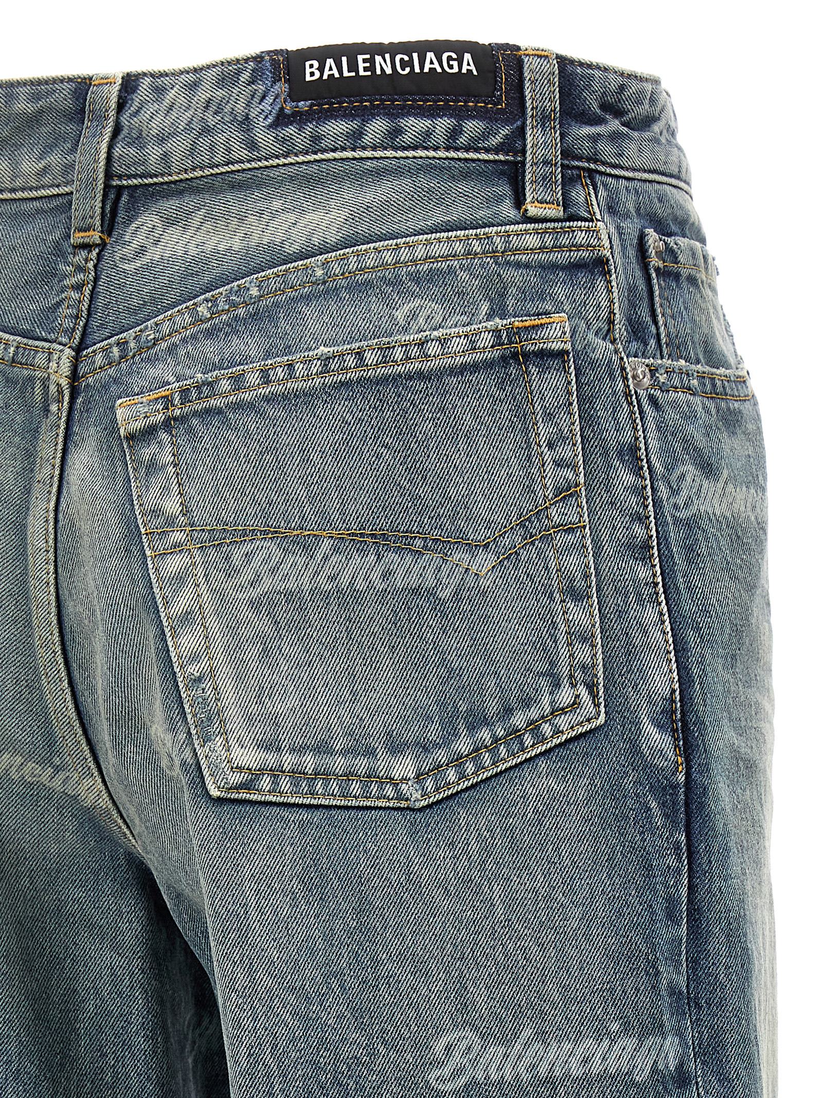 Shop Balenciaga All Over-logo Jeans In Blue