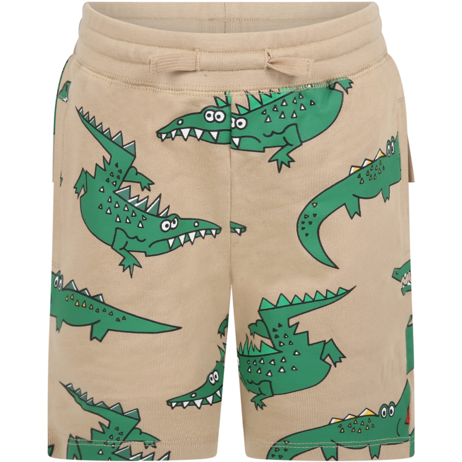 Stella McCartney Kids Beige Shorts For Boy With Green Crocodiles