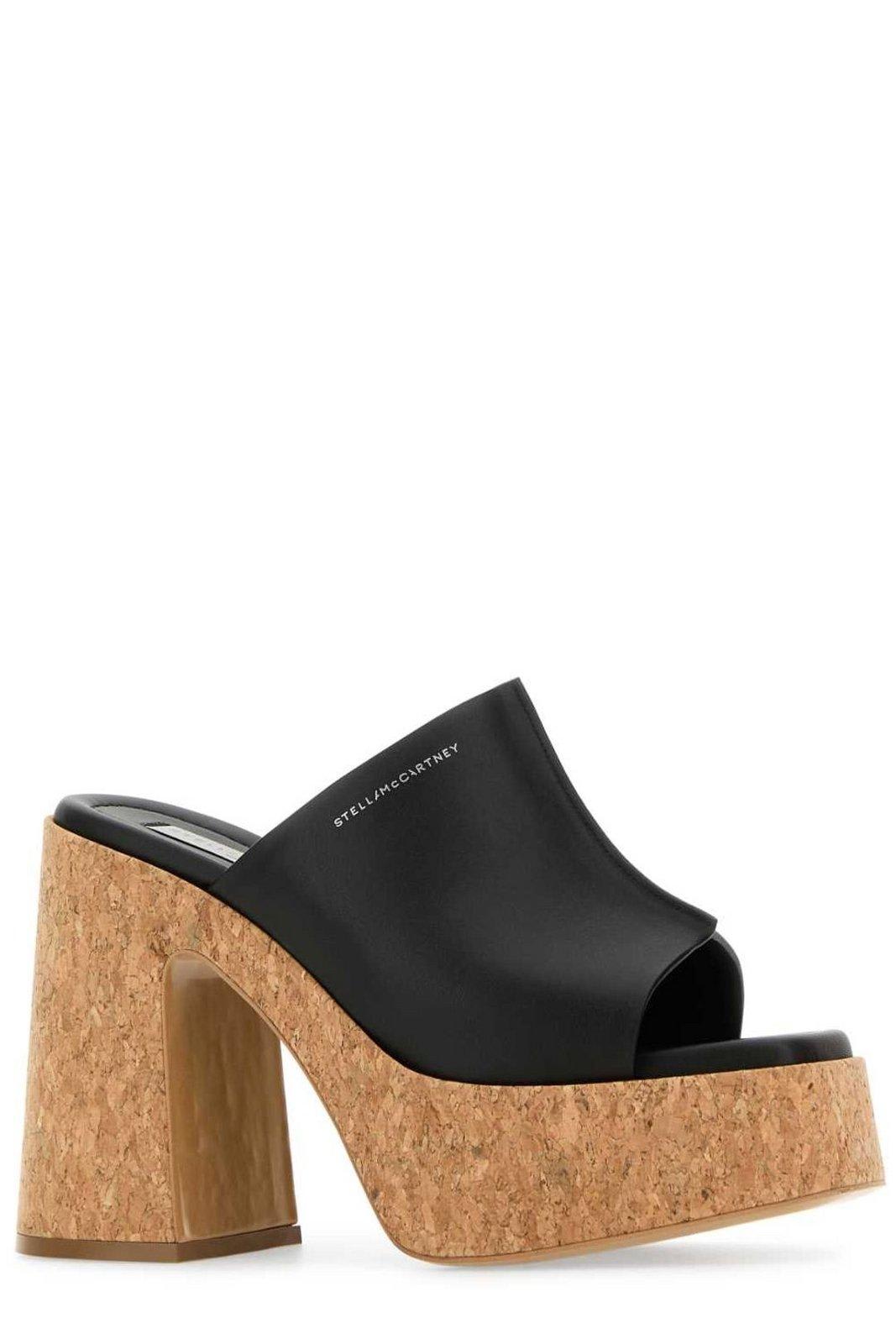 Shop Stella Mccartney Logo Printed Platform Sandals In Black