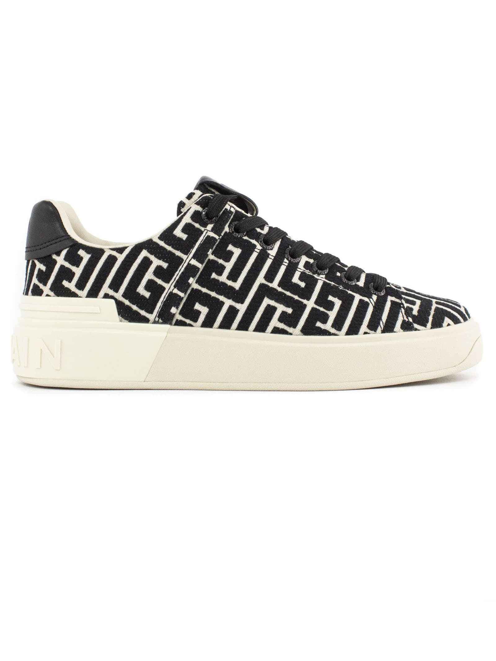 Buy Balmain Ivory And Black Jacquard Sneakers online, shop Balmain shoes with free shipping