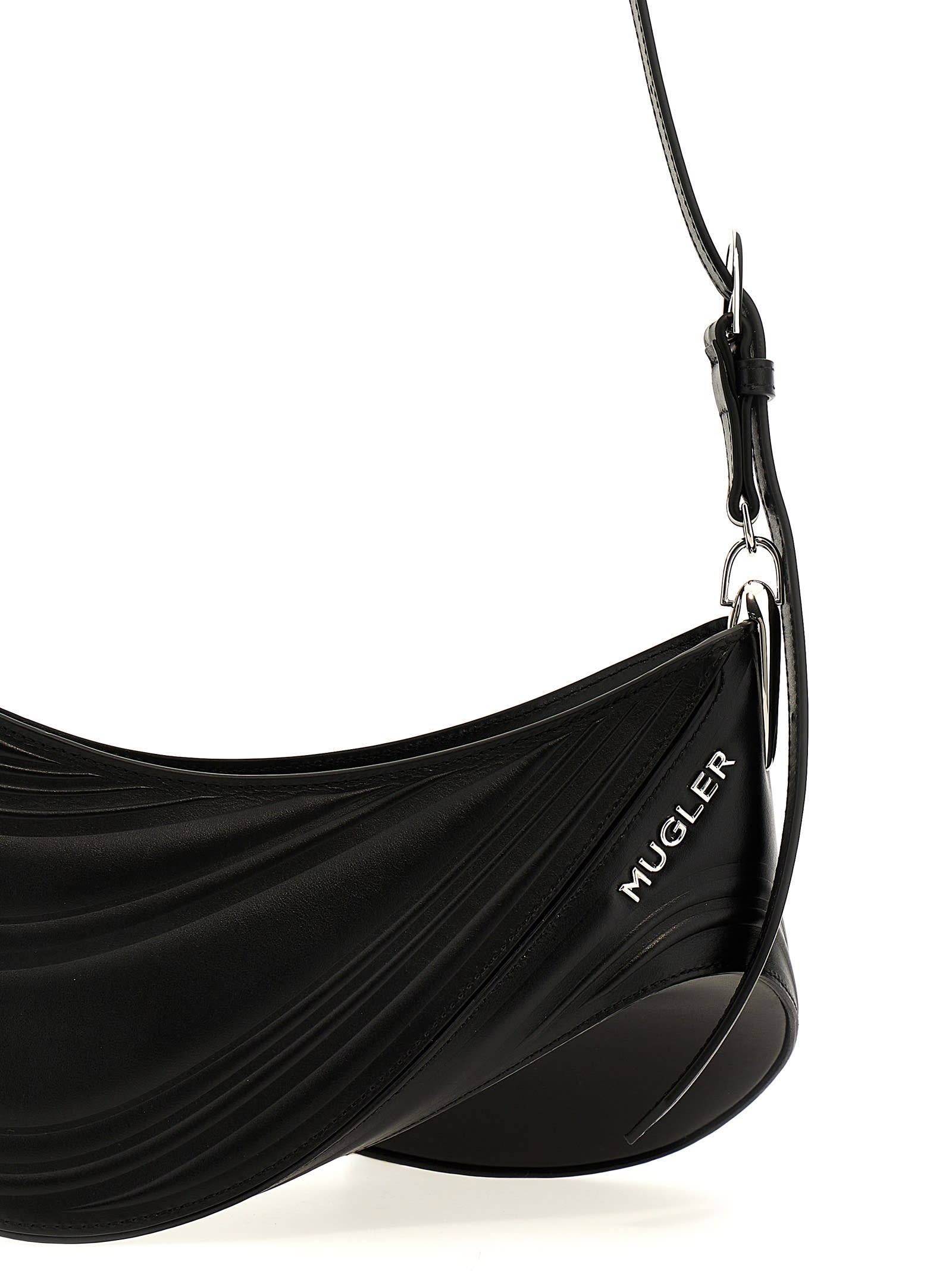 Shop Mugler Medium Embossed Spiral Curve 01 Shoulder Bag In Black