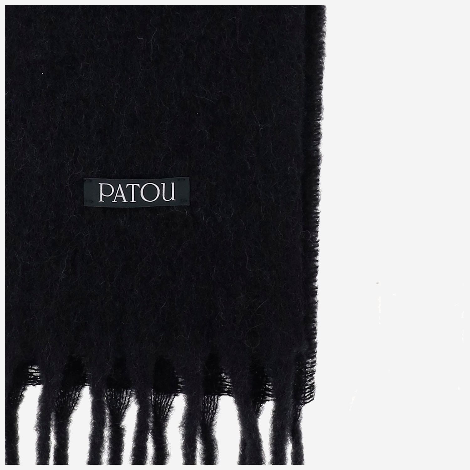 Patou Wool Blend Long Fringe Scarf In Black