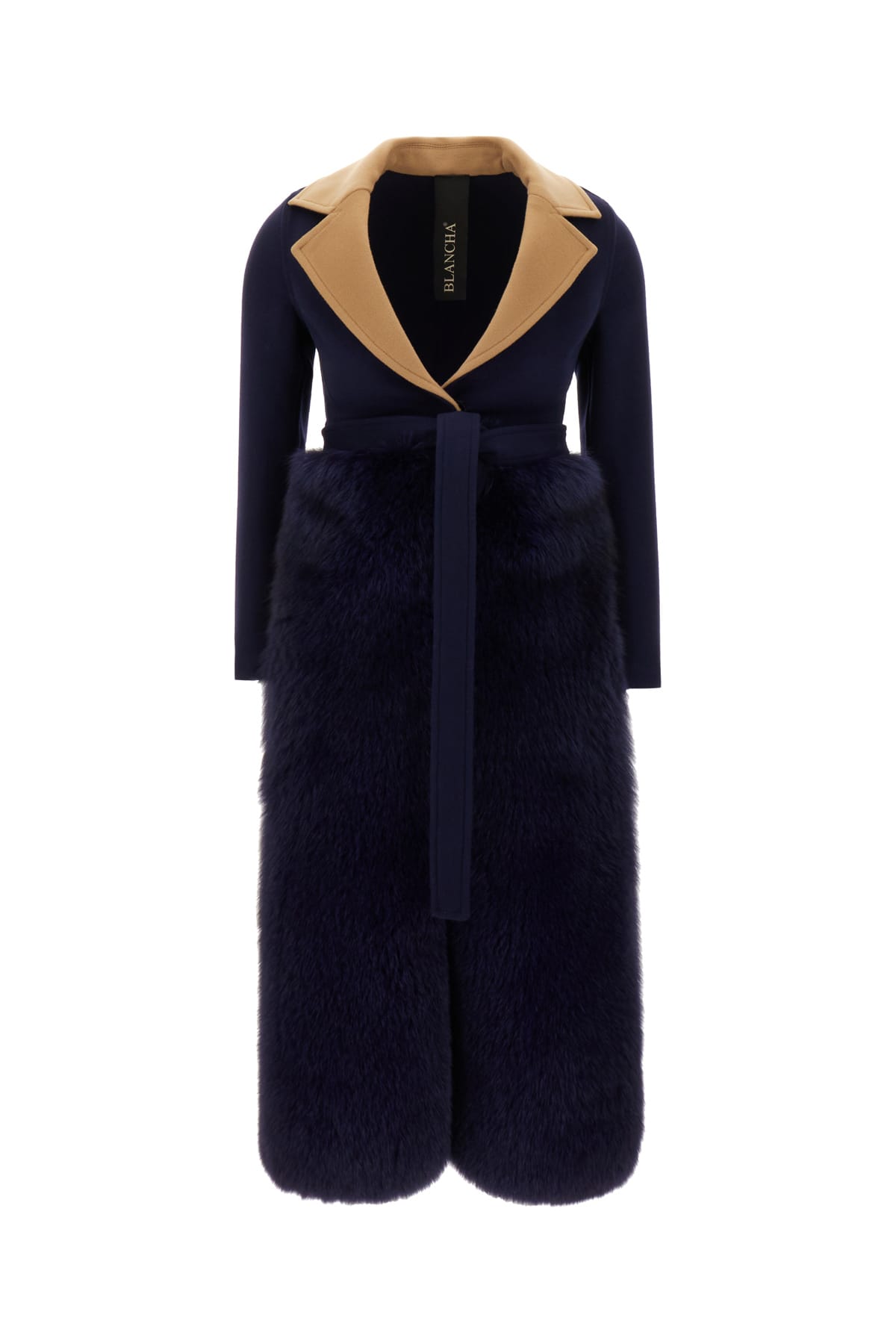 Blancha Midnight Blue Wool Coat In Blu Camel