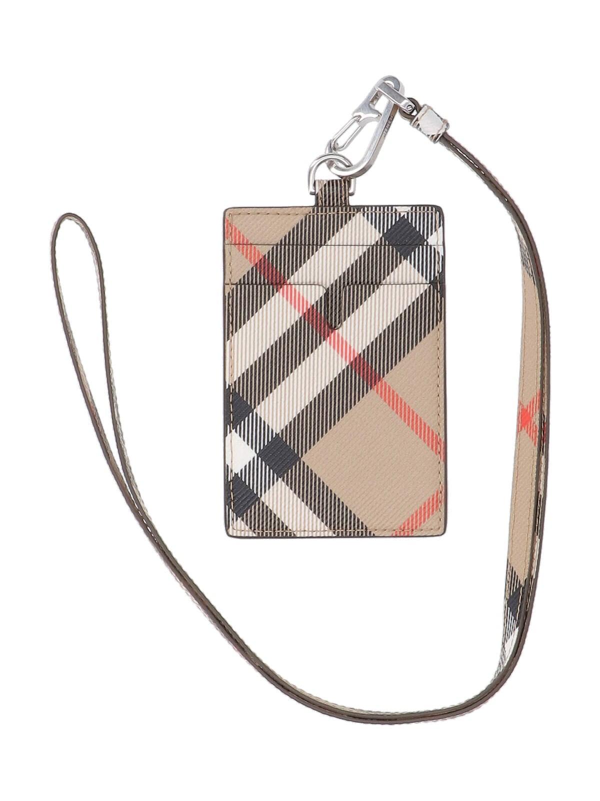 Shop Burberry Card Holder With Check Strap In Sand