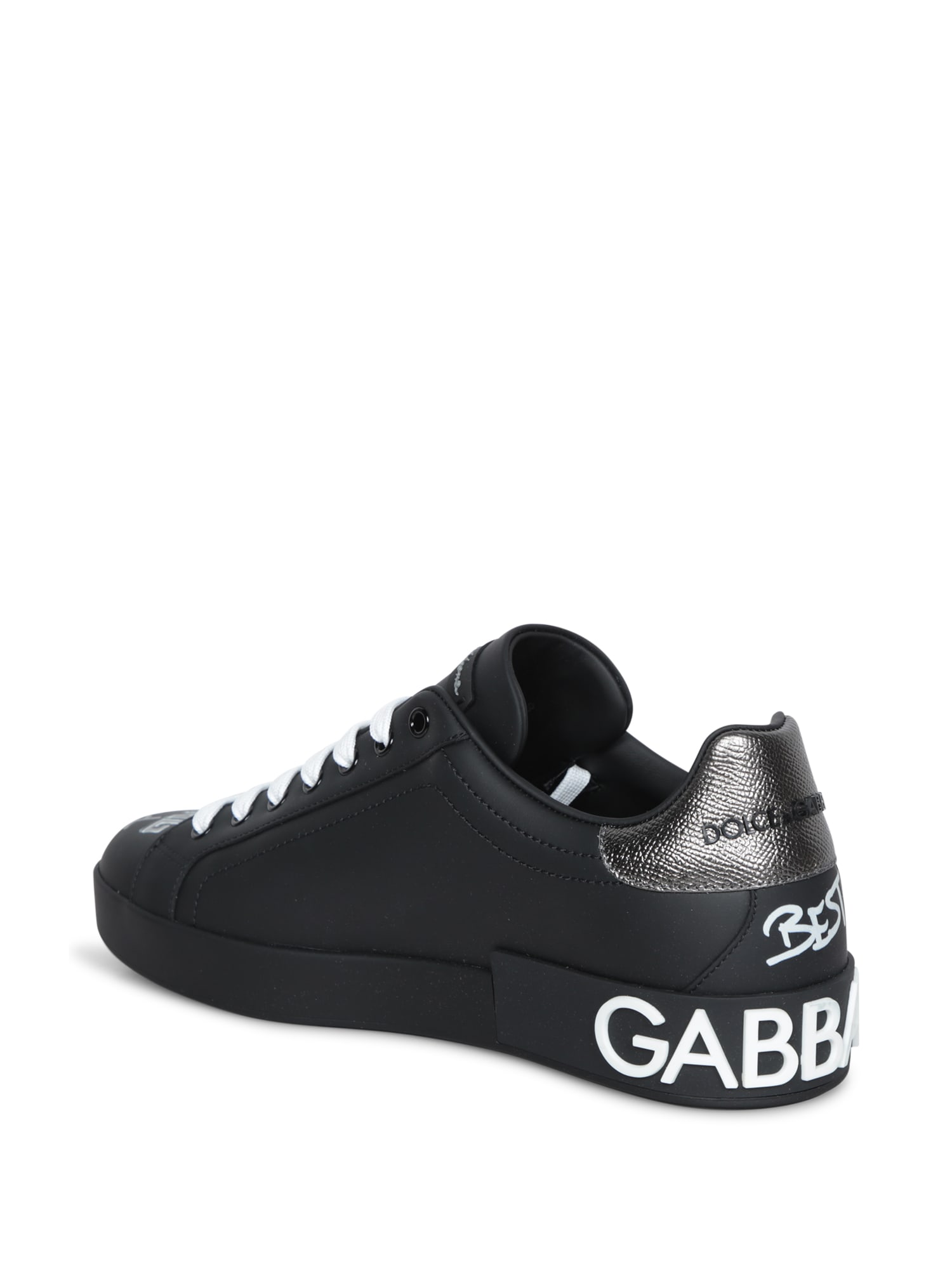 Dolce & Gabbana Portofino Leather Sneakers With Embroidery And Patches In Multi