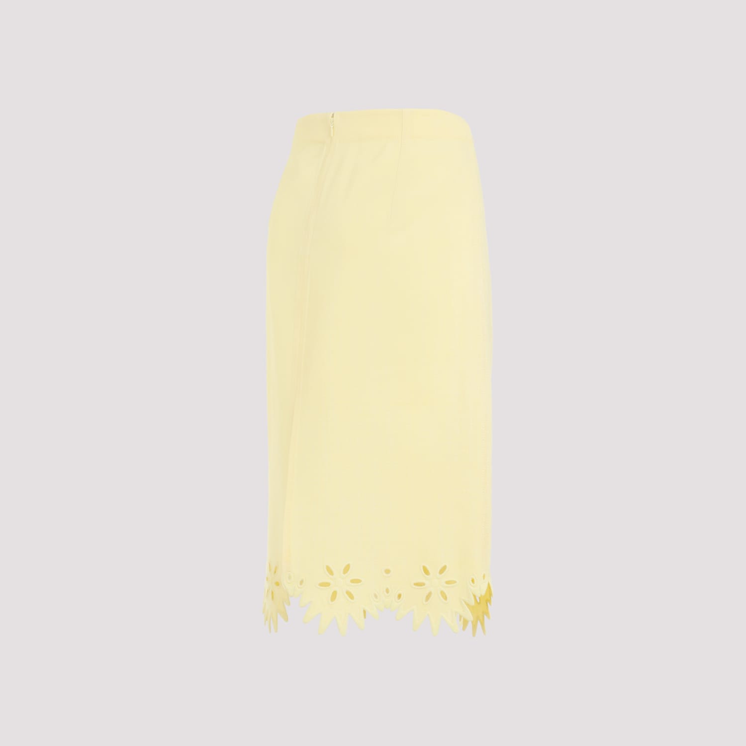 Shop Bottega Veneta Grainy English Embroidery Midi Skirt In Chalk Banana