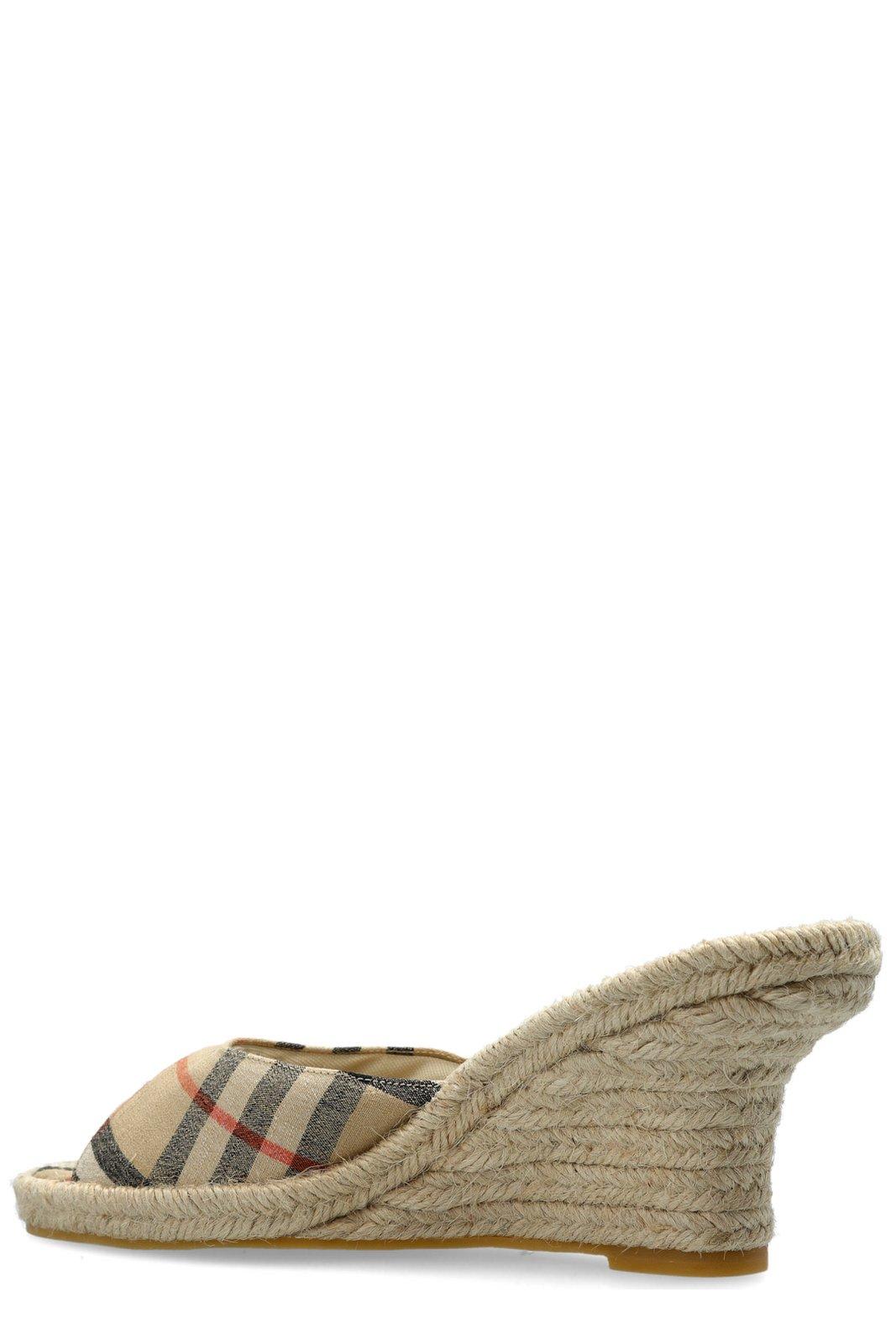 Burberry Checked Canvas-jacquard Espadrille Wedge Mules