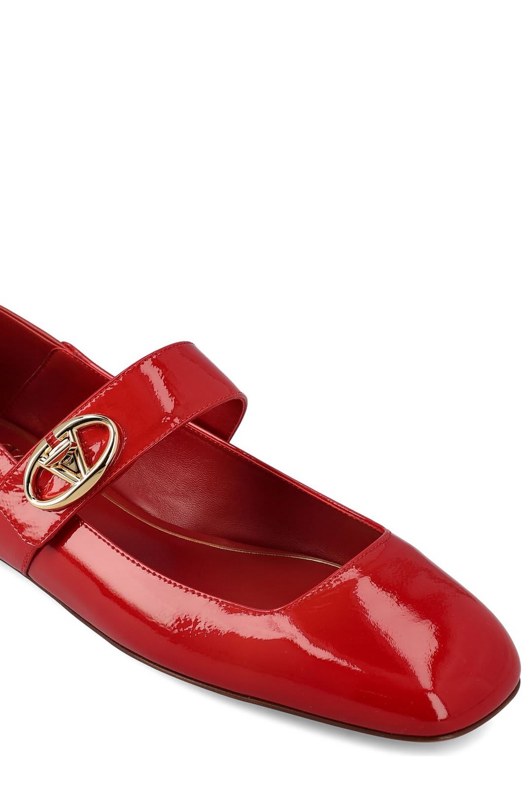 Shop Valentino Vlogo Locker Mary-jane Square Toe Ballerina Shoes In Rosso