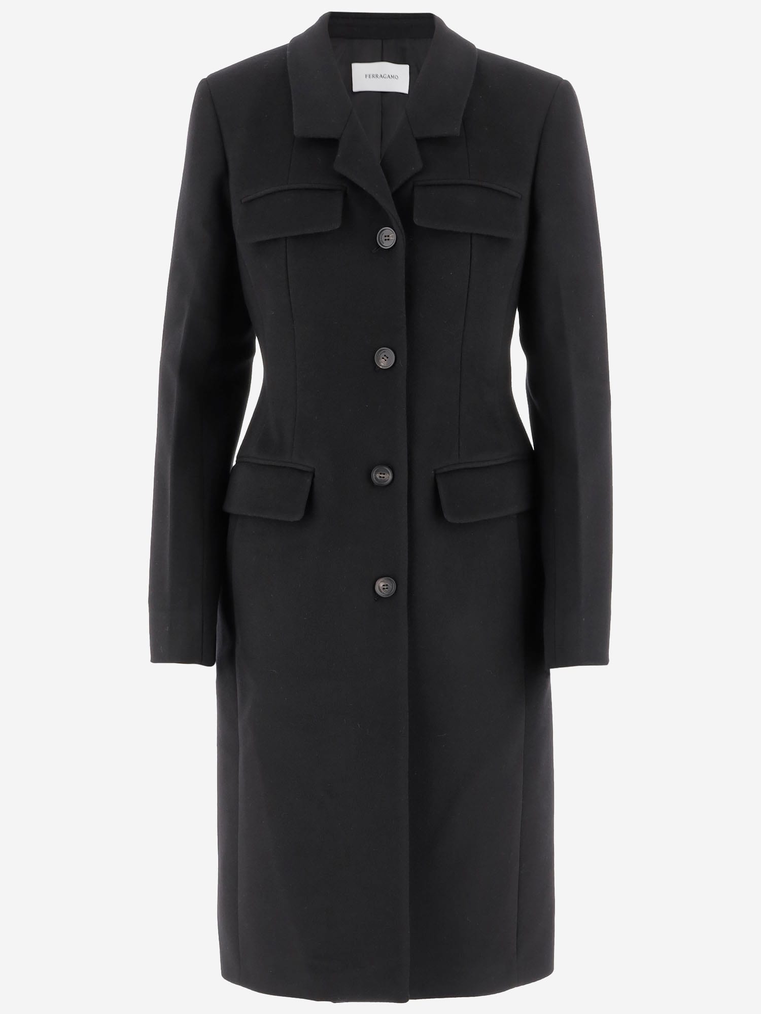 Ferragamo Single-breasted Shaped Coat In Wool And Cashmere In Black