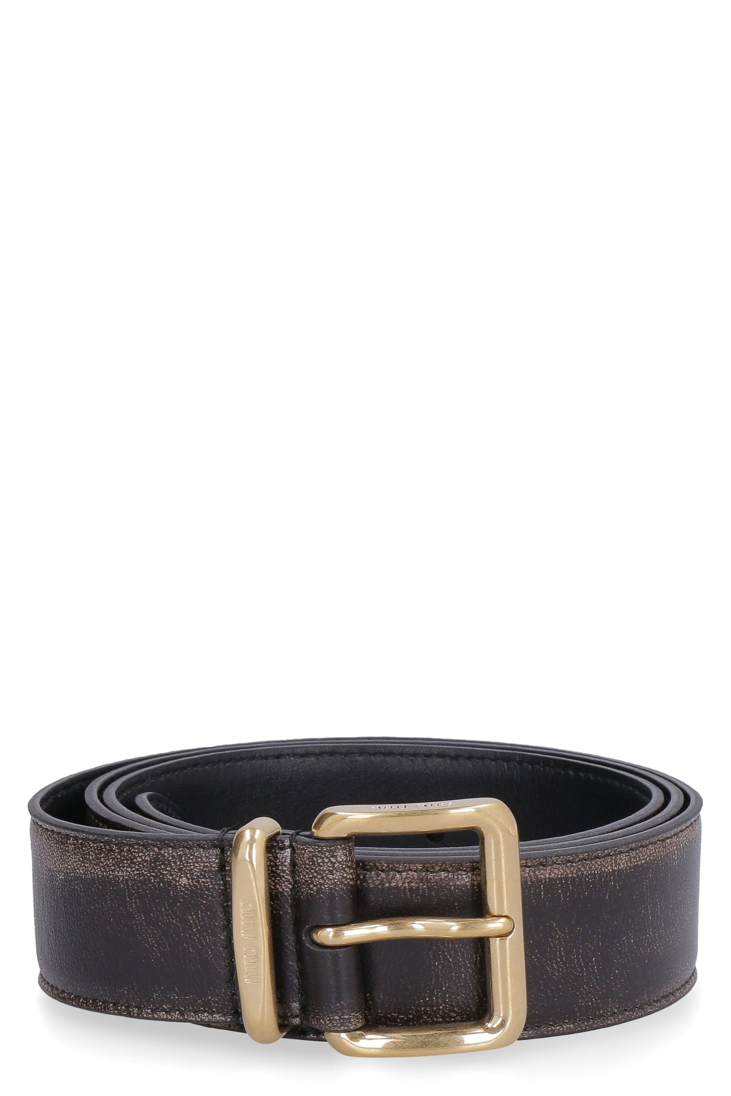 Miu Miu Distressed Leather Belt In Nero