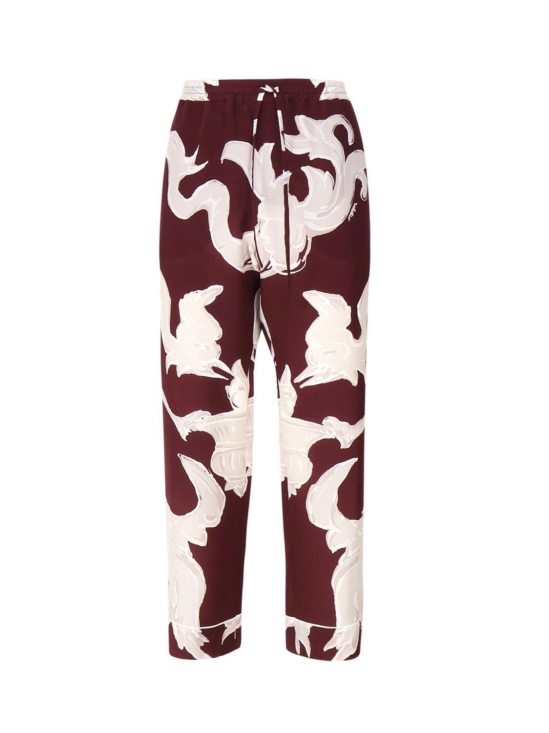 Shop Valentino Abstract Printed Drawstring Cropped Pants In Amarone/perla