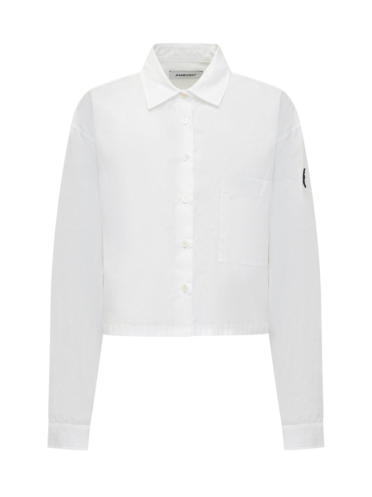 Shop Ambush Cropped Overshirt In Blanc De Blanc