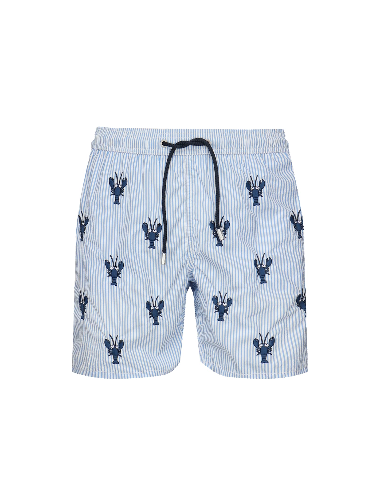 Mc2 Saint Barth Lobster-print Striped Swim Shorts In Blue