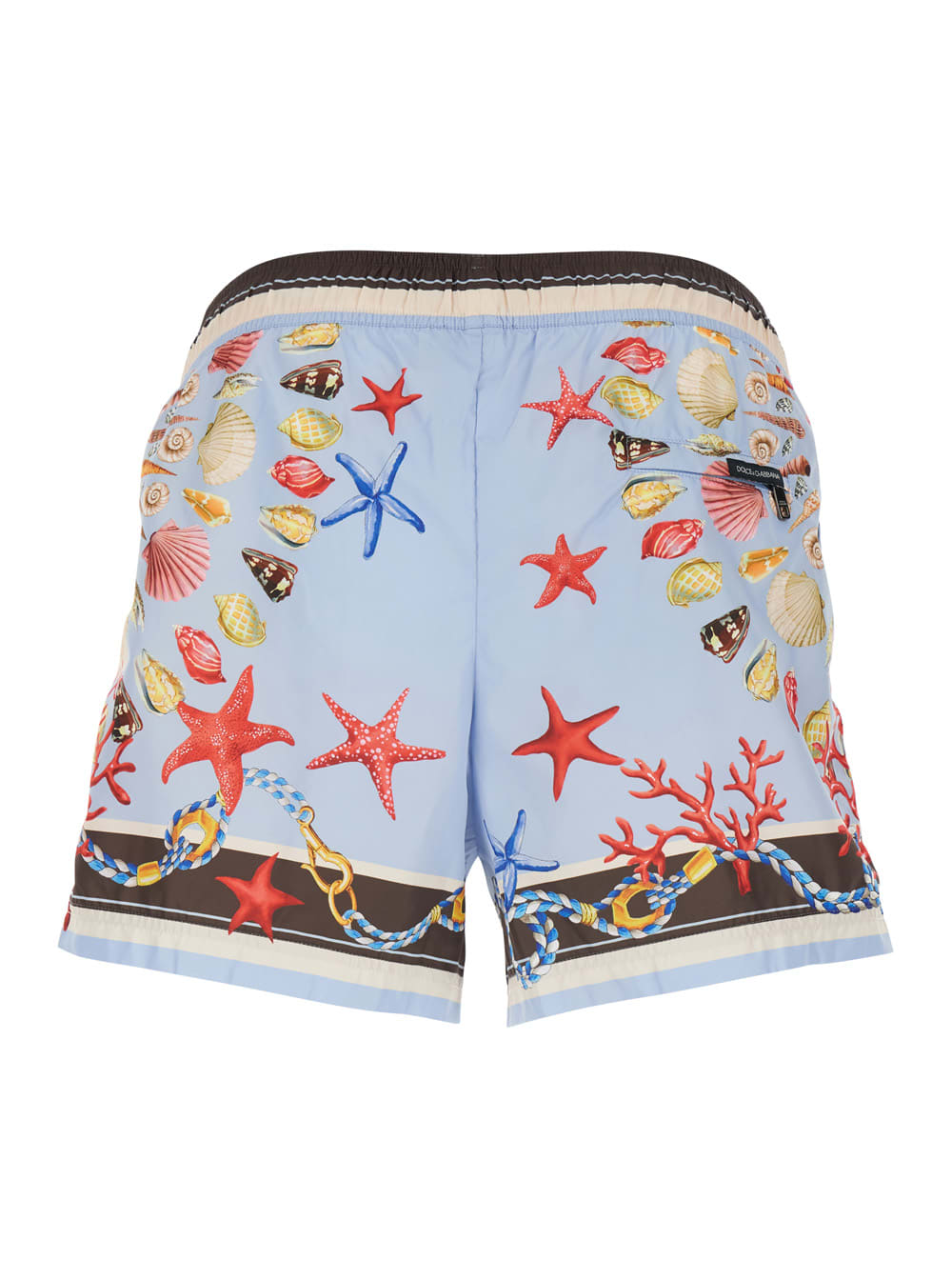 Dolce & Gabbana Light Blue Swim Shorts With Drawstring Elastic Waist And All-over Print In Gray
