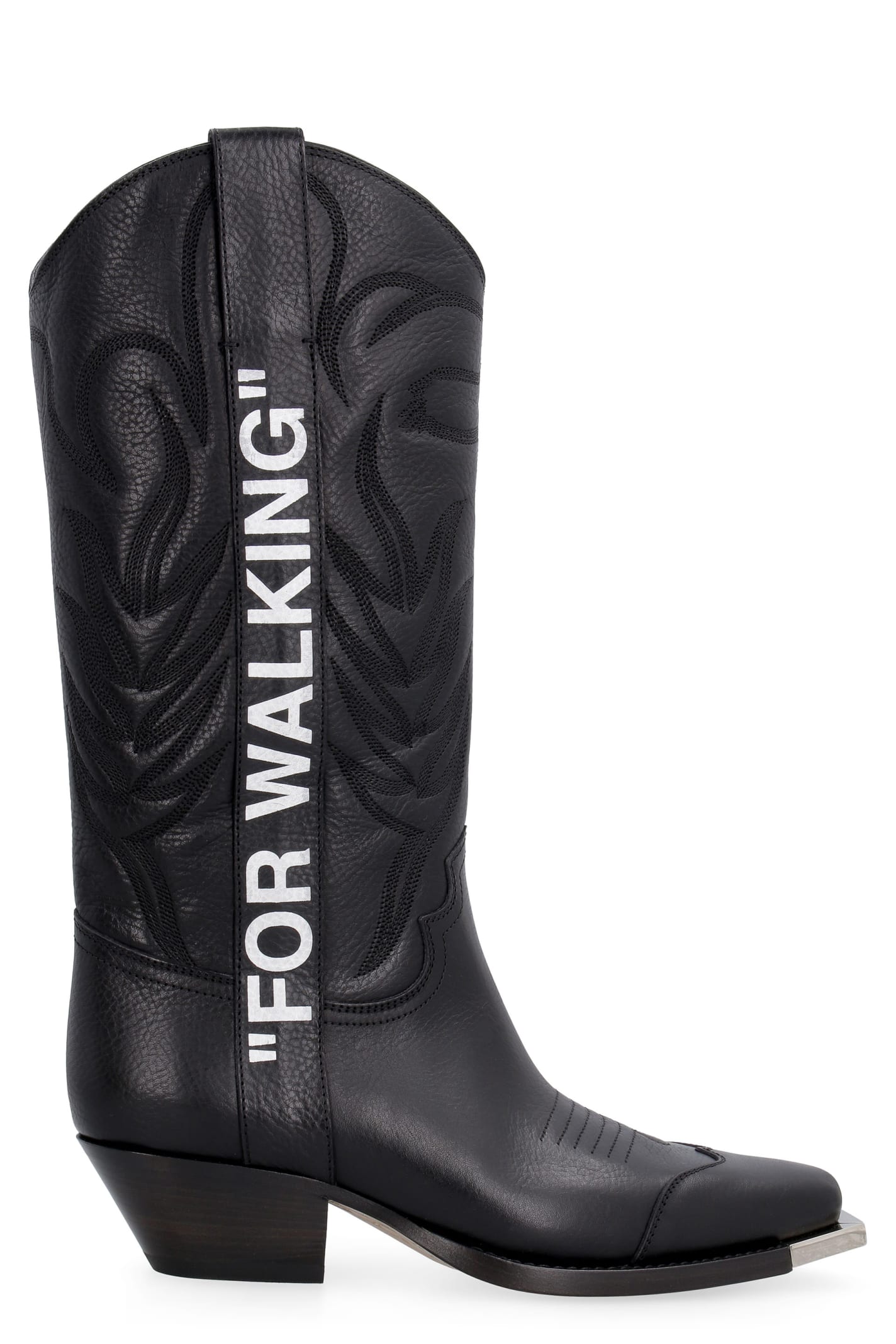 OFF-WHITE METAL PLAQUE LEATHER COWBOY BOOTS,11353266