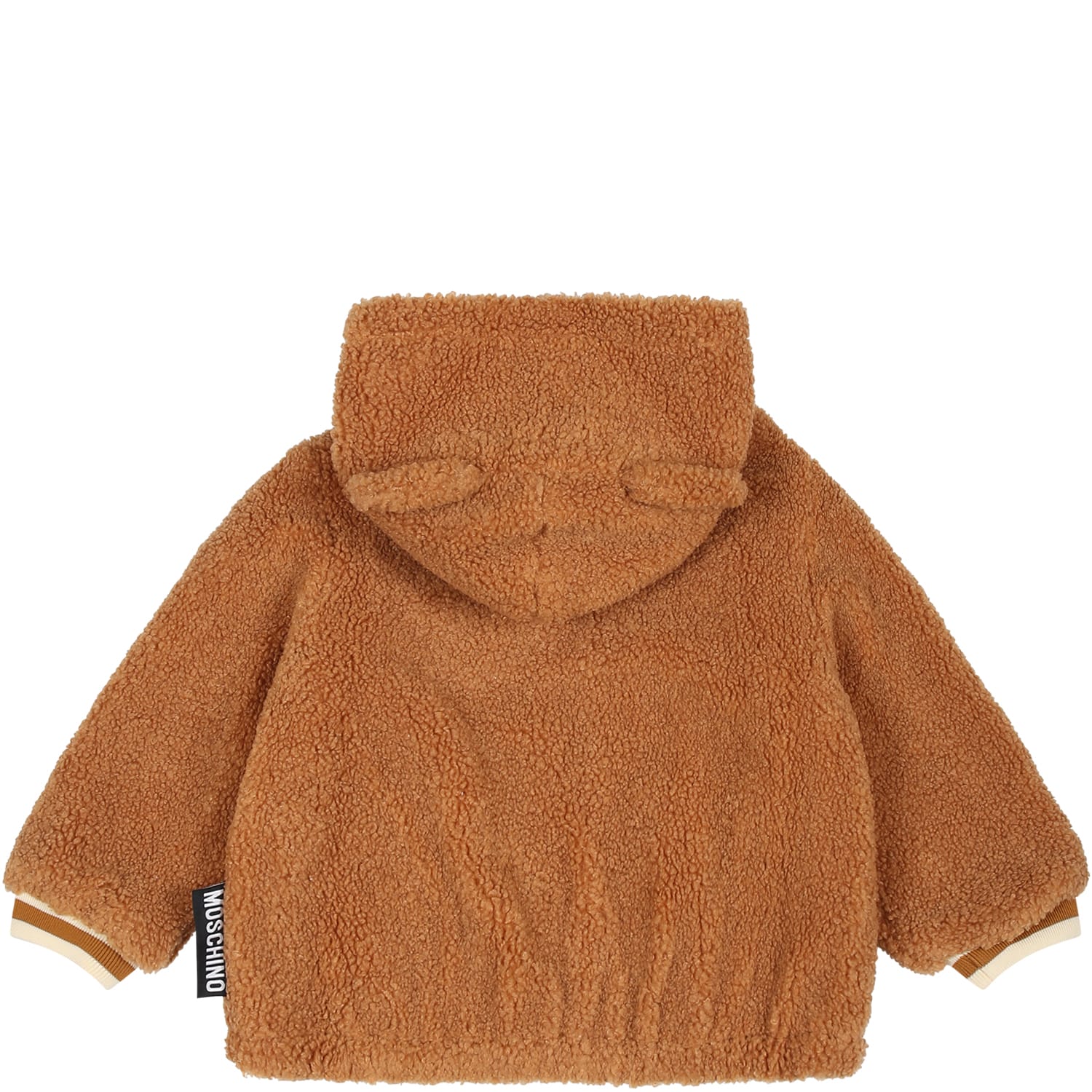 Shop Moschino Brown Coat For Babykids With Teddy Bear In Beige