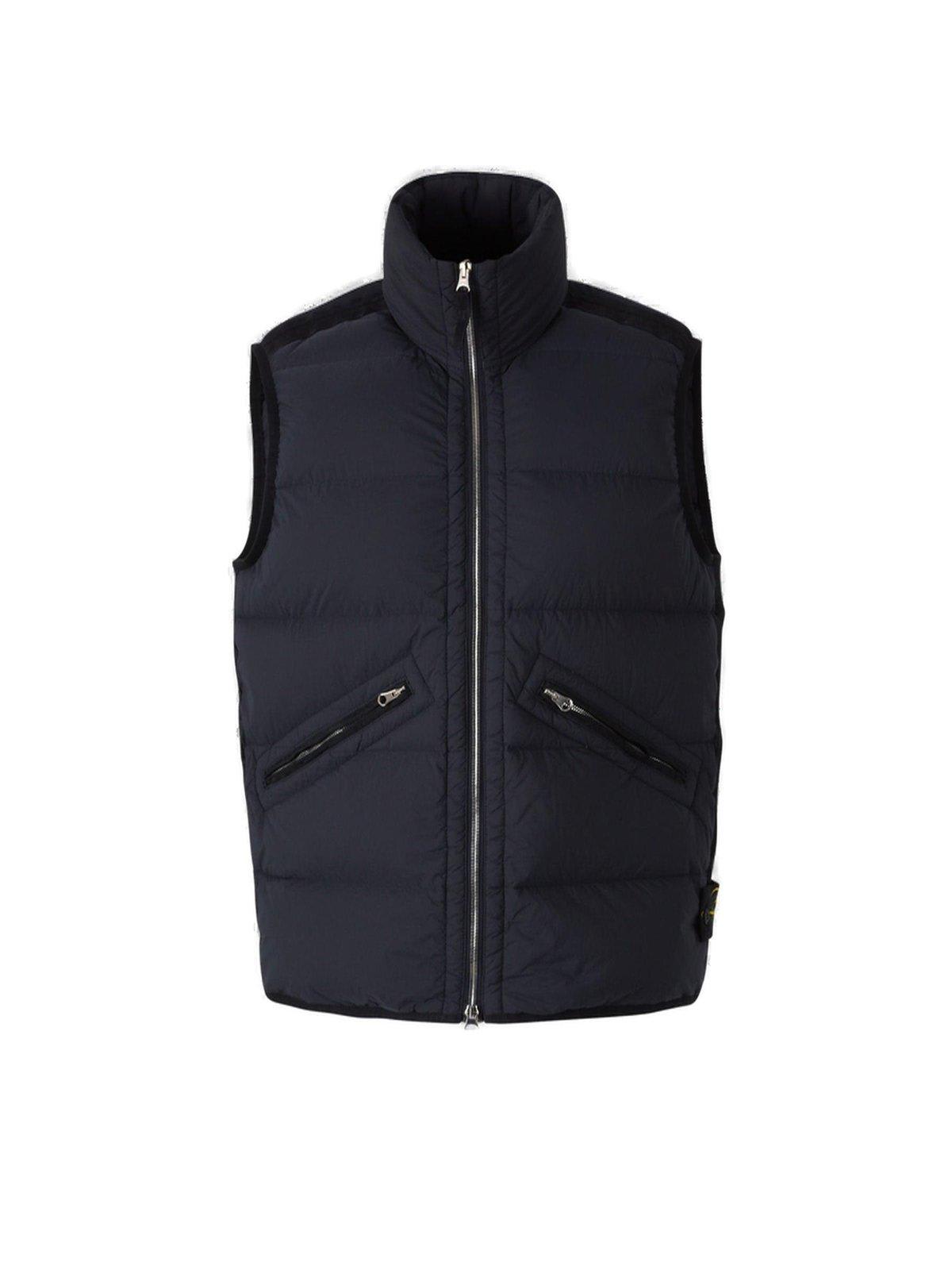 Shop Stone Island High Neck Zipped Down Gilet In Blue