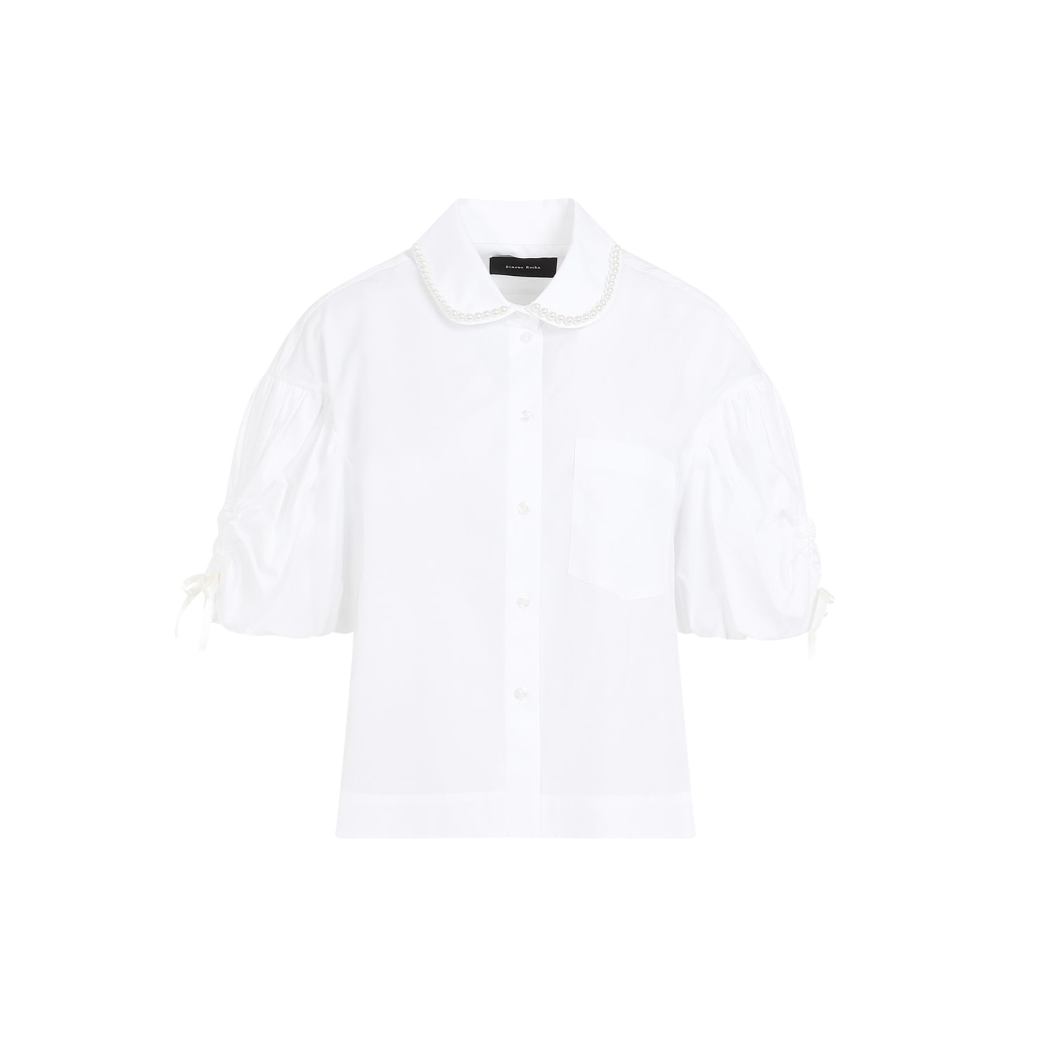 Shop Simone Rocha Puff Sleeve Boxy Shirt In White/pearl