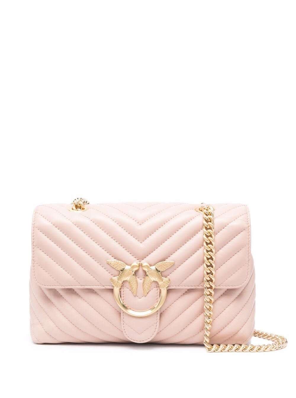 Pinko Love Pink Quilted Leather Crossbody Bag