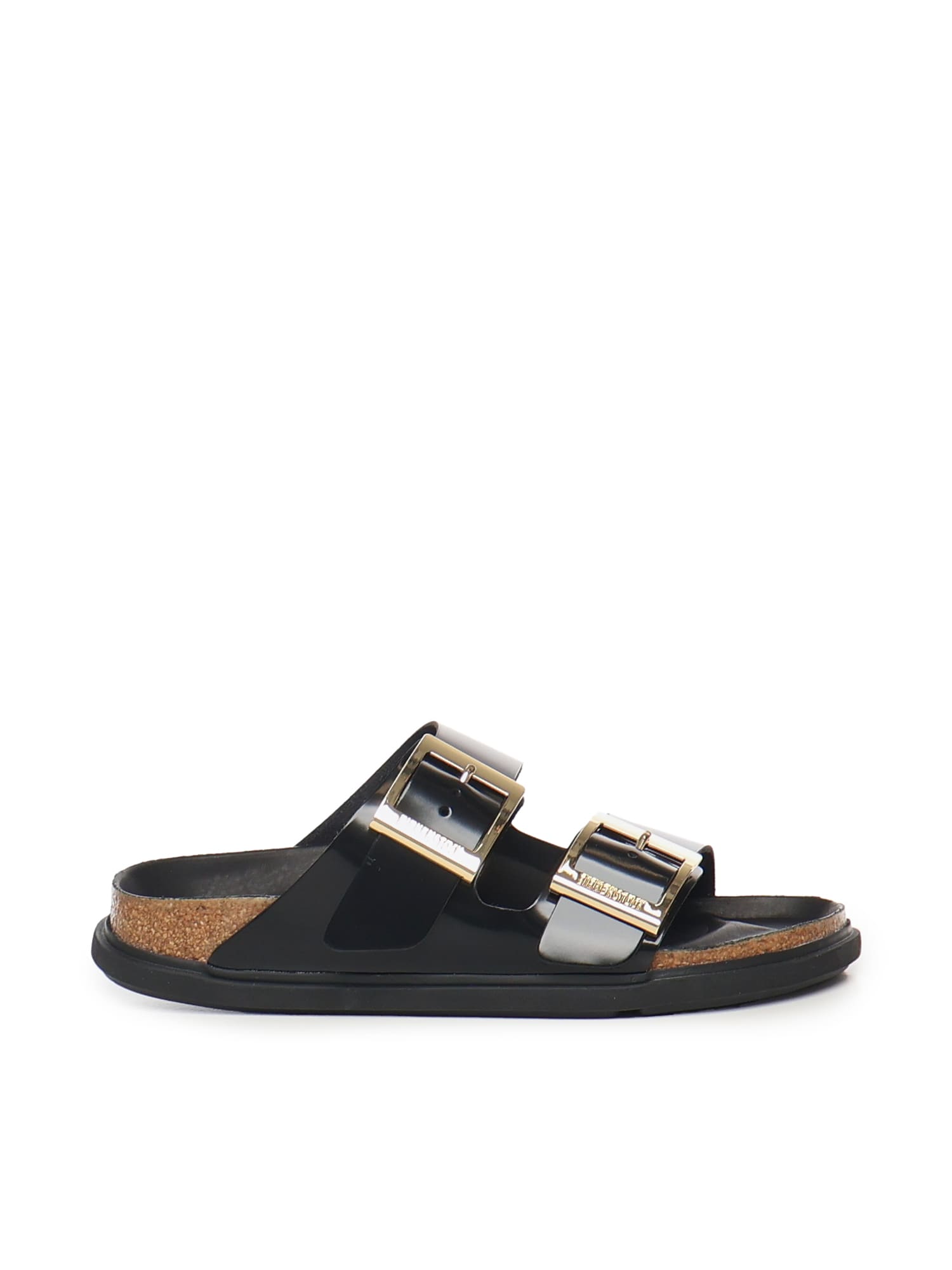 Birkenstock Arizona Droplet Buckle High Shine Black Slides In Black