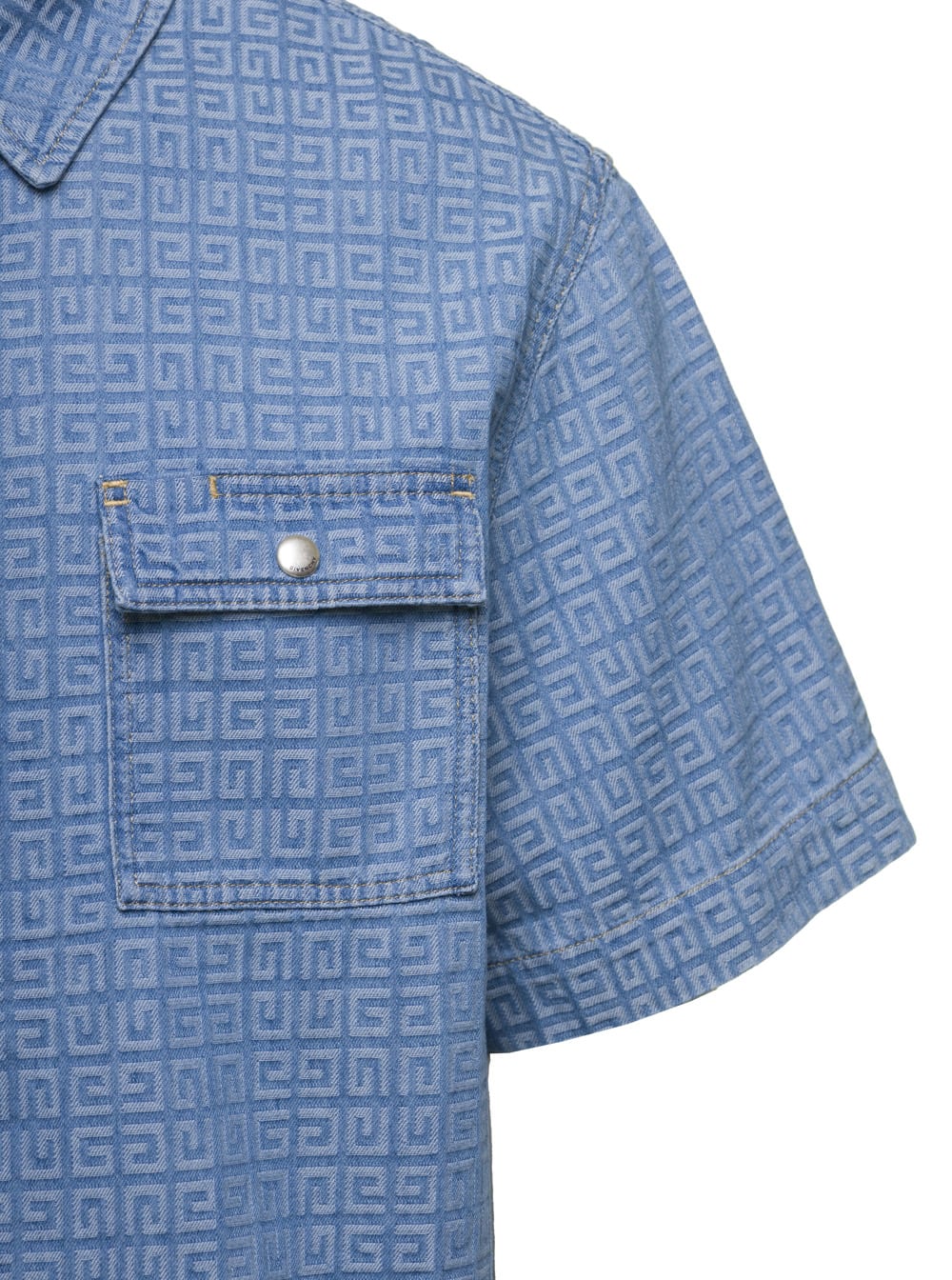 Shop Givenchy Light-blue Denim Boxy Shirt With Monogram Motif In Cotton Man
