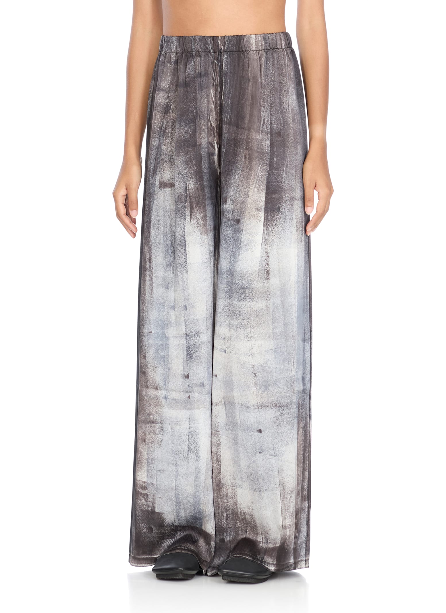 Avant Toi Wide-leg Silk Pants With Abstract Pattern In Gray