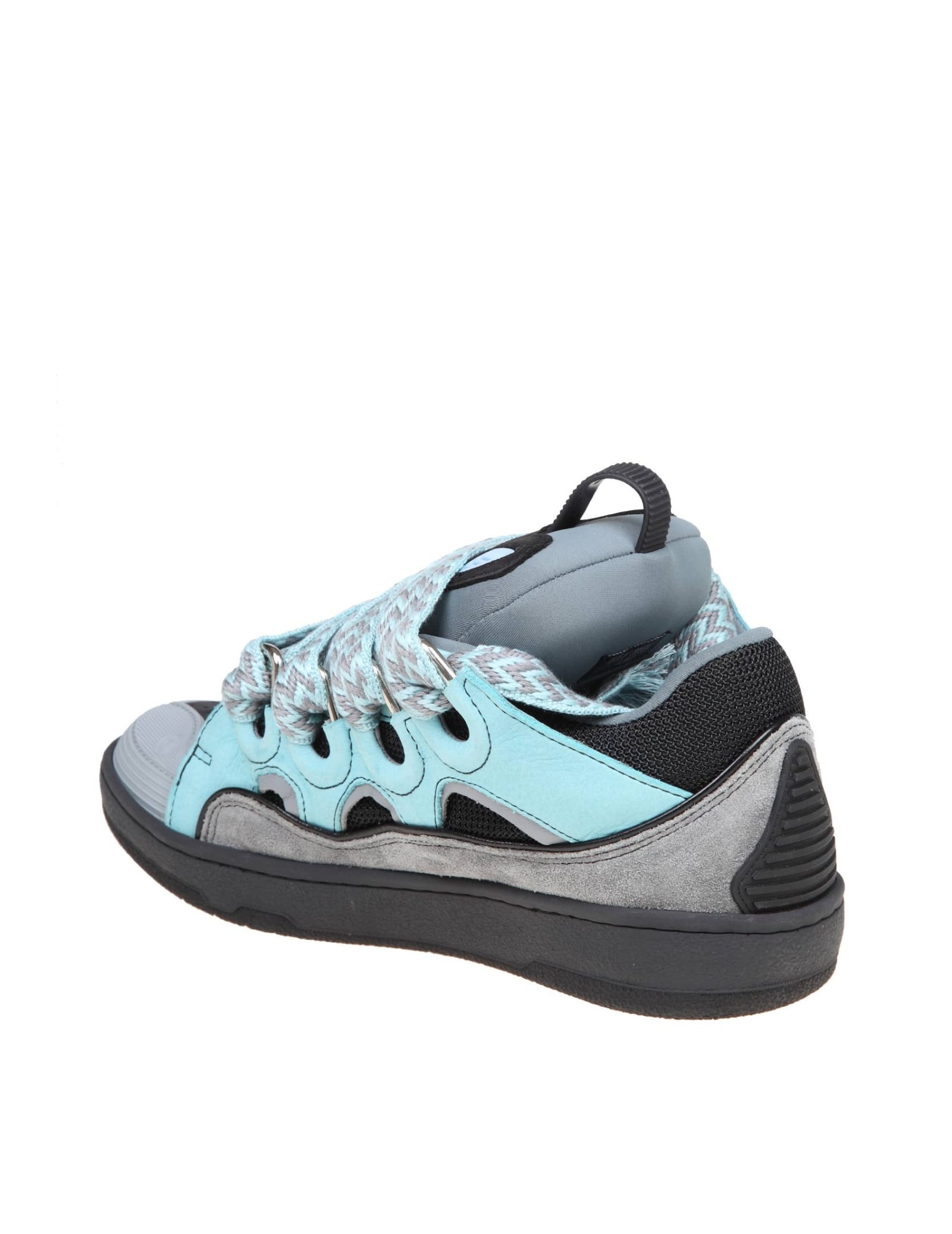 Shop Lanvin Curb Sneakers In Suede And Fabric Color Light Blue/anthracite In Light/blue/anthracite