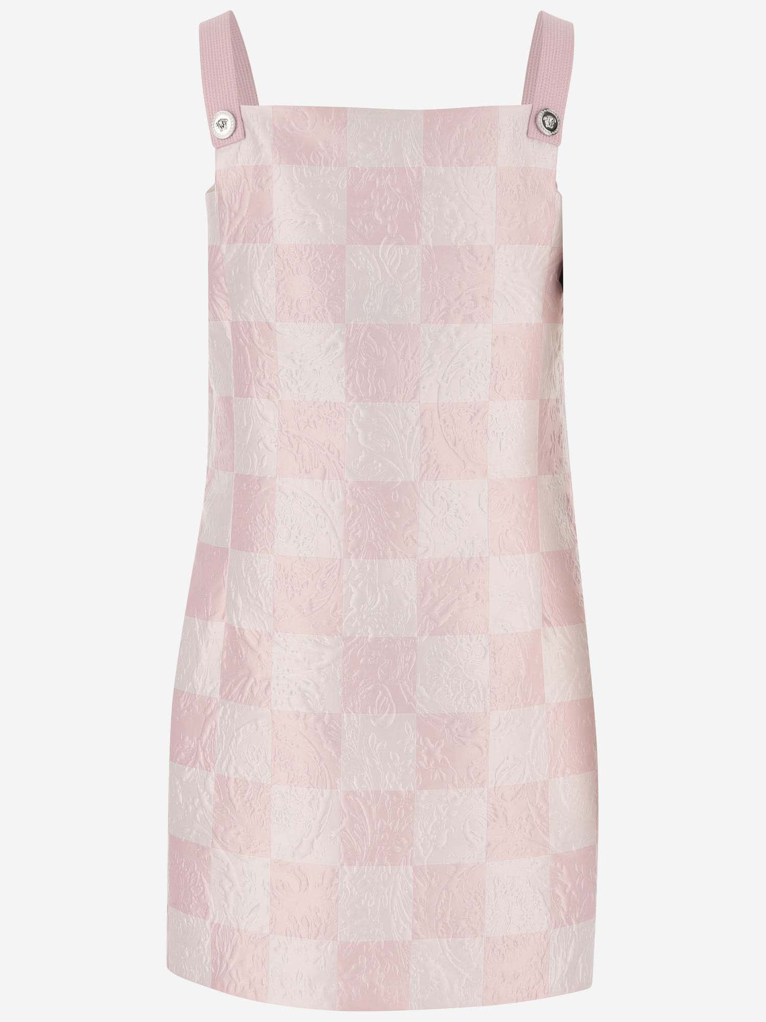 Shop Versace Check Sleeveless Dress In Pastel Pink+white
