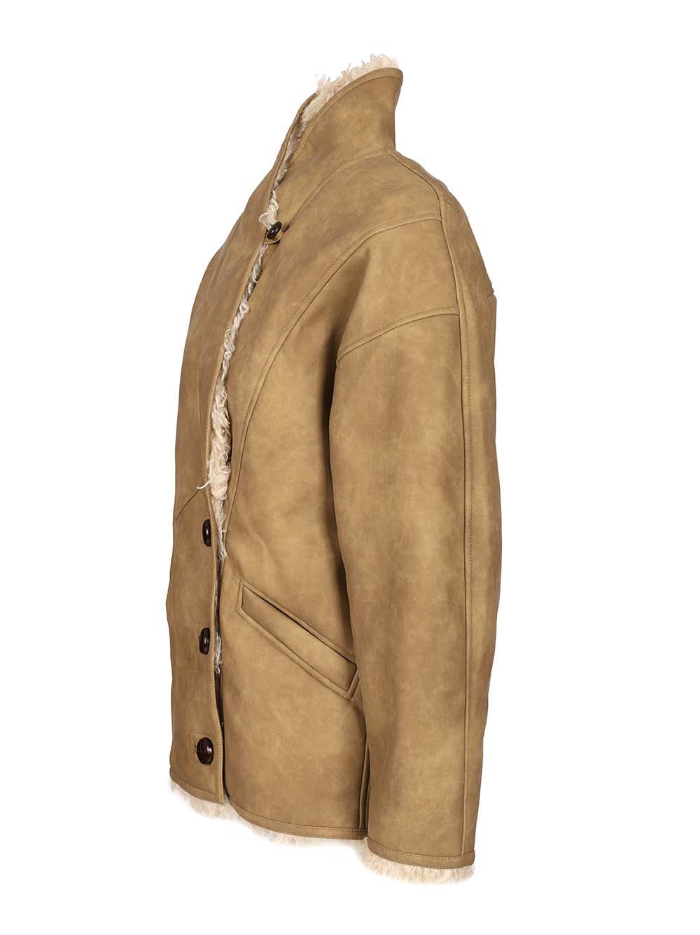 Isabel Marant Étoile Isabel Marant Etoile Women Beige Shearling Coat With High Collar And Button Closure In Leather And F In Brown