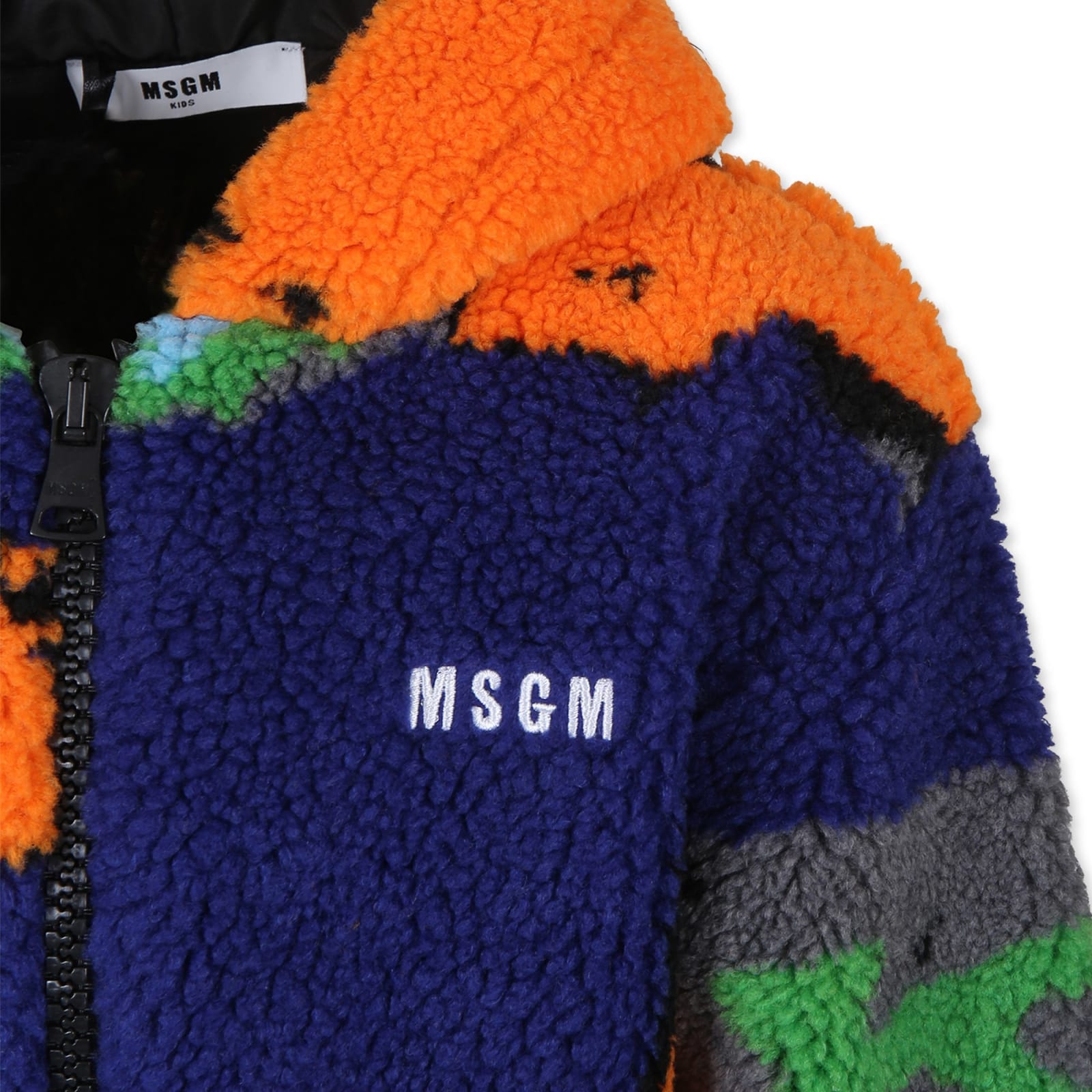 Shop Msgm Blue Jacket For Boy With Logo In Multicolor