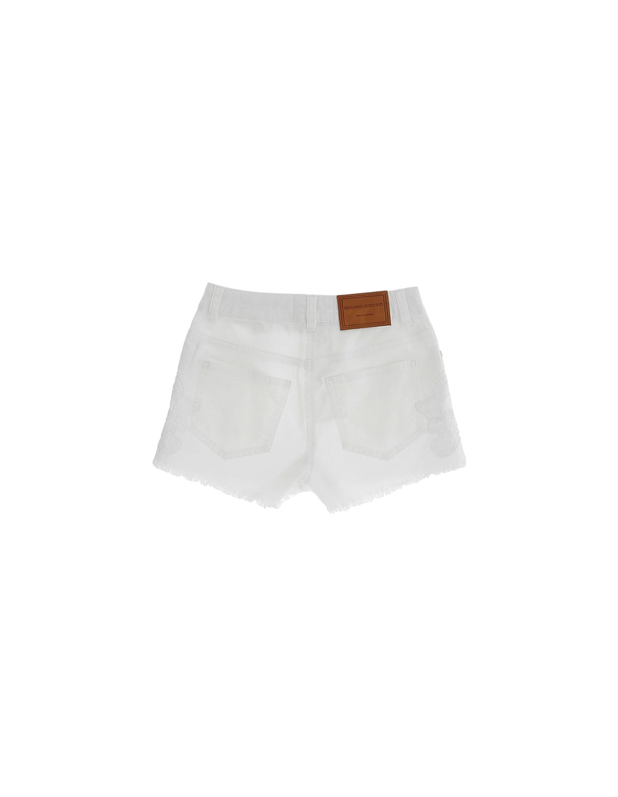 Shop Ermanno Scervino Junior White Denim Shorts With Lace Appliqués