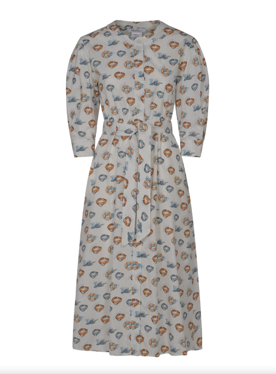 Shop Max Mara All-over Patterned Long-sleeved Dress In Pergamena Pesca